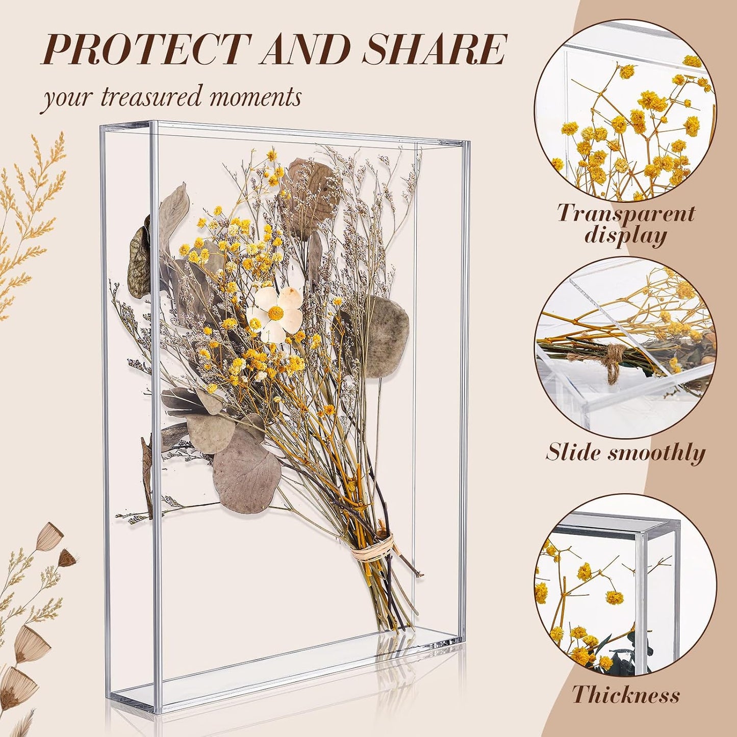 Barydat 2 Pcs 11'' x 14'' Acrylic Shadow Boxes Display Cases, Shadow Box DIY Frame Clear Acrylic Display Cases Wedding