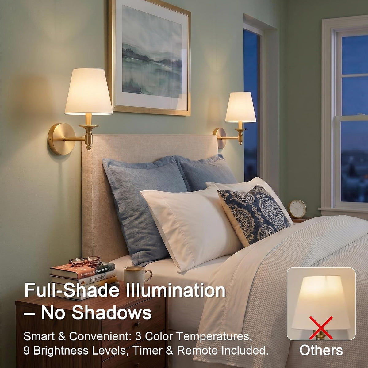Gold Battery Operated Wall Sconce Set of 2, Wireless Wall Lights with 3 CCT Color Temperature & Dimmable Magnetic Bulb