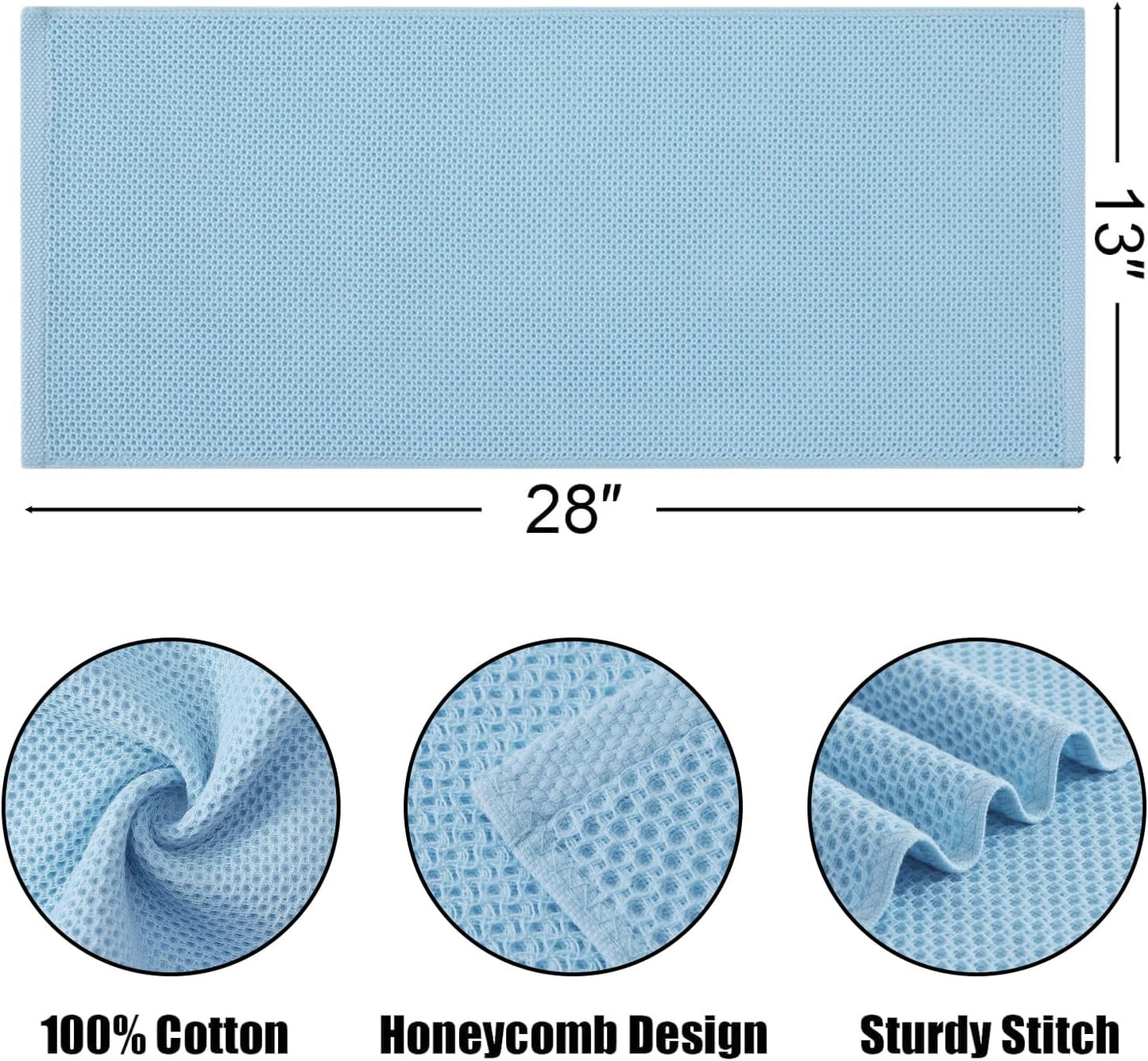 Kitinjoy 100% Cotton Waffle 12-Pack Kitchen Towels, 13" x 28", Sky Blue | Super Soft, Ultra-Absorbent, Fast Drying