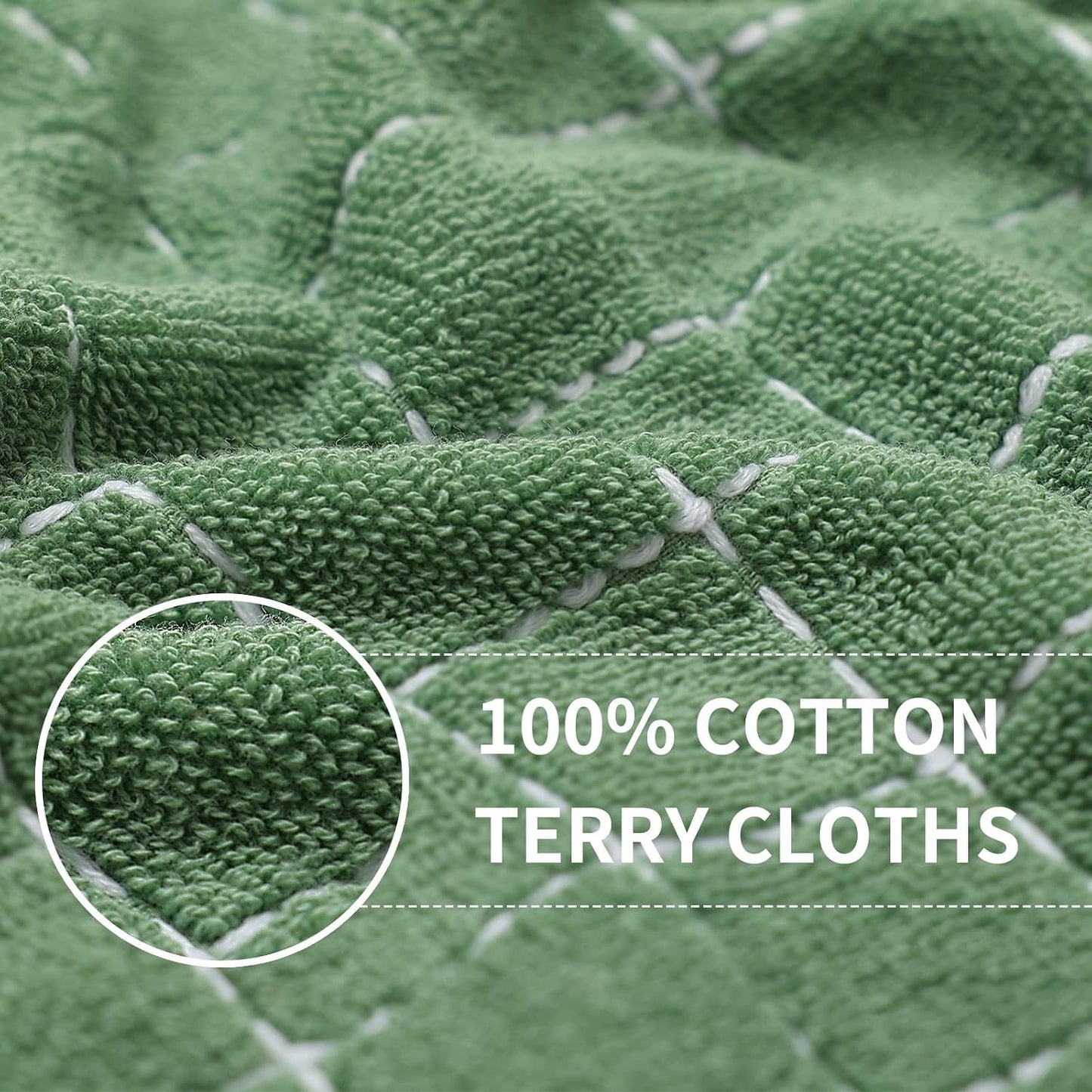Homaxy 100% Cotton Terry Kitchen Towels, 12 Pack, Grass Green | Ultra Soft and Absorbent Dish Towels for Kitchen