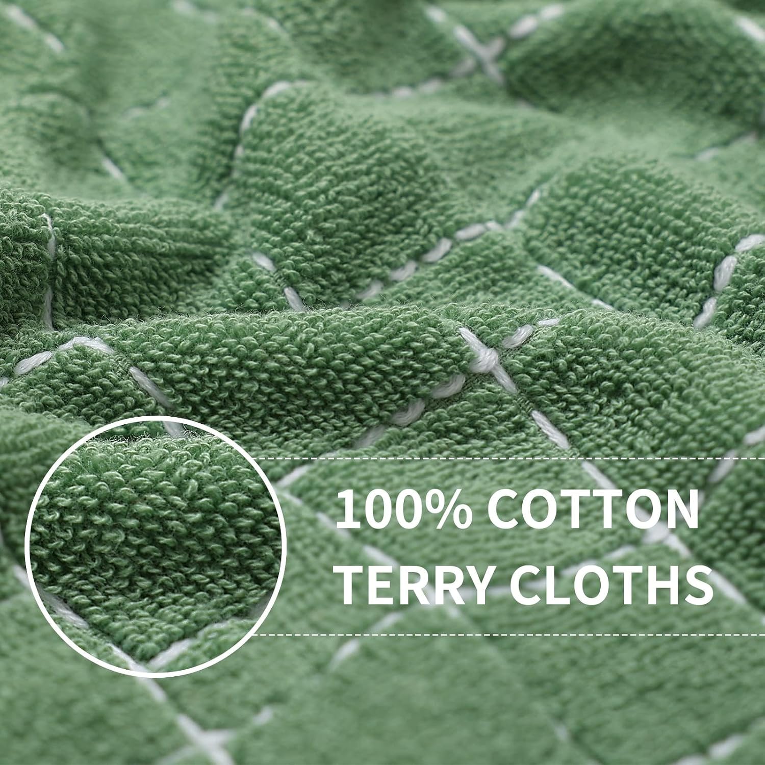 Homaxy 100% Cotton Terry Kitchen Towels, 12 Pack, Grass Green | Ultra Soft and Absorbent Dish Towels for Kitchen