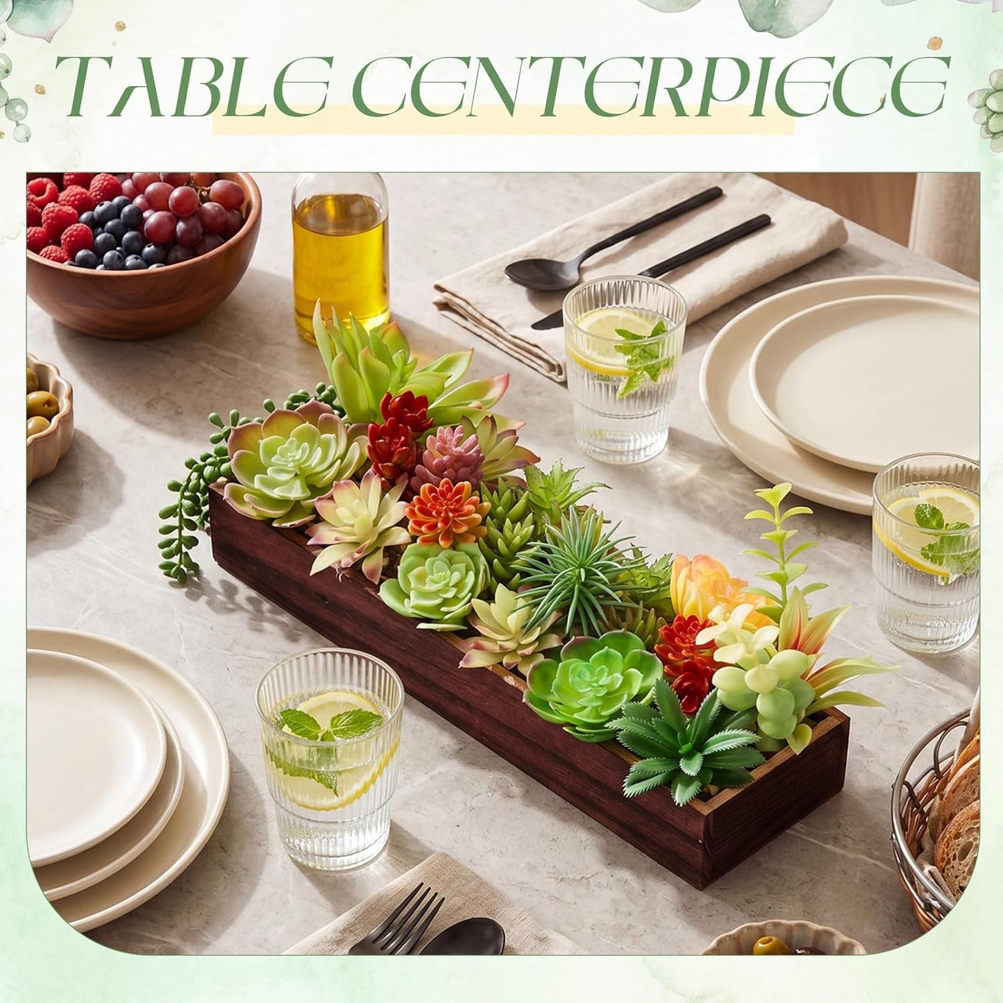 Artificial Succulent Arrangement Faux Succulents Plants in Rectangular / Brown / Retro / 16 Inch