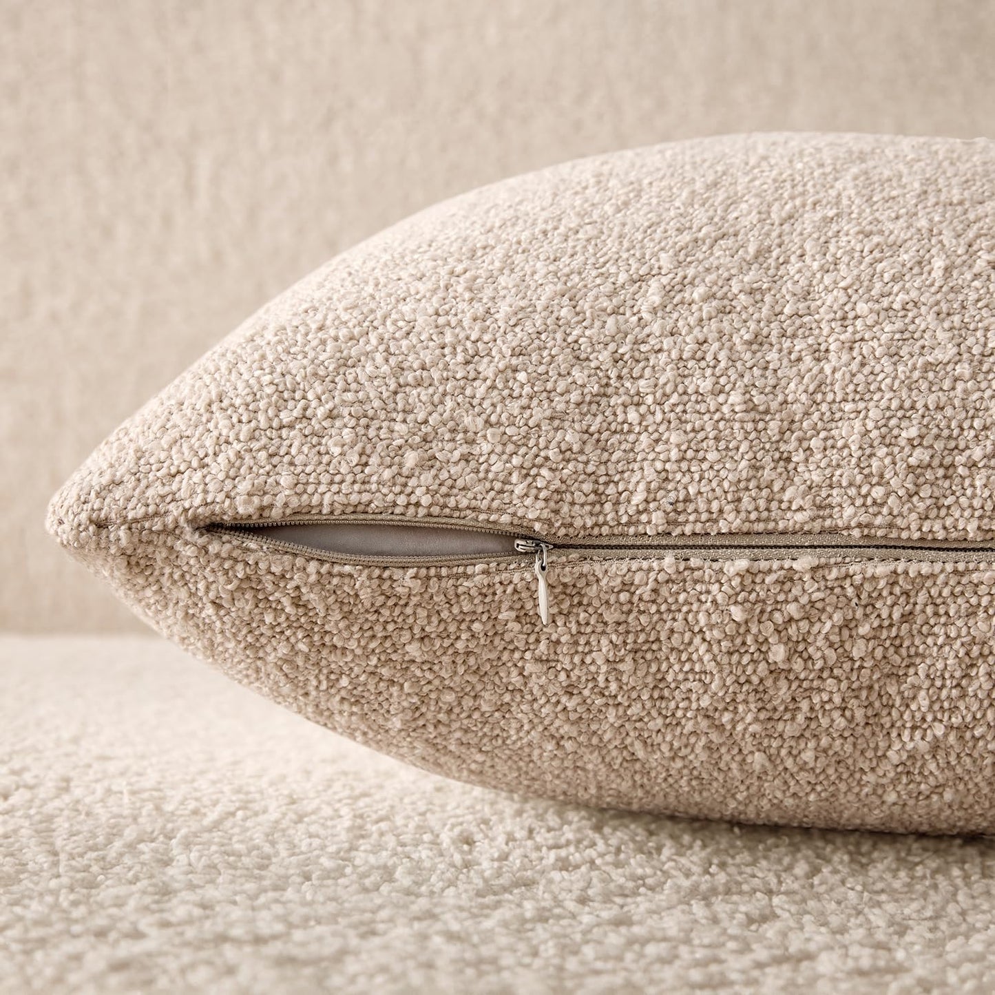 Textured Boucle Throw Pillow Covers Soft Accent Solid Cushion Cases / Oatmeal / 20 x 12 / Set of 2
