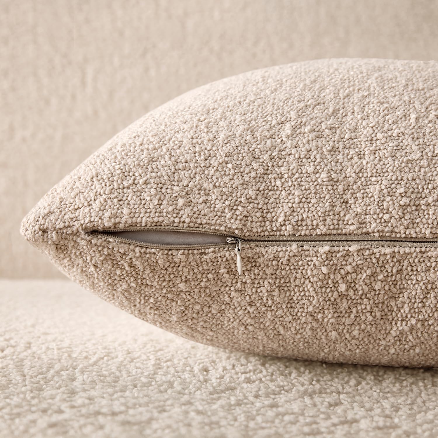 Textured Boucle Throw Pillow Covers Soft Accent Solid Cushion Cases / Oatmeal / 20 x 12 / Set of 2