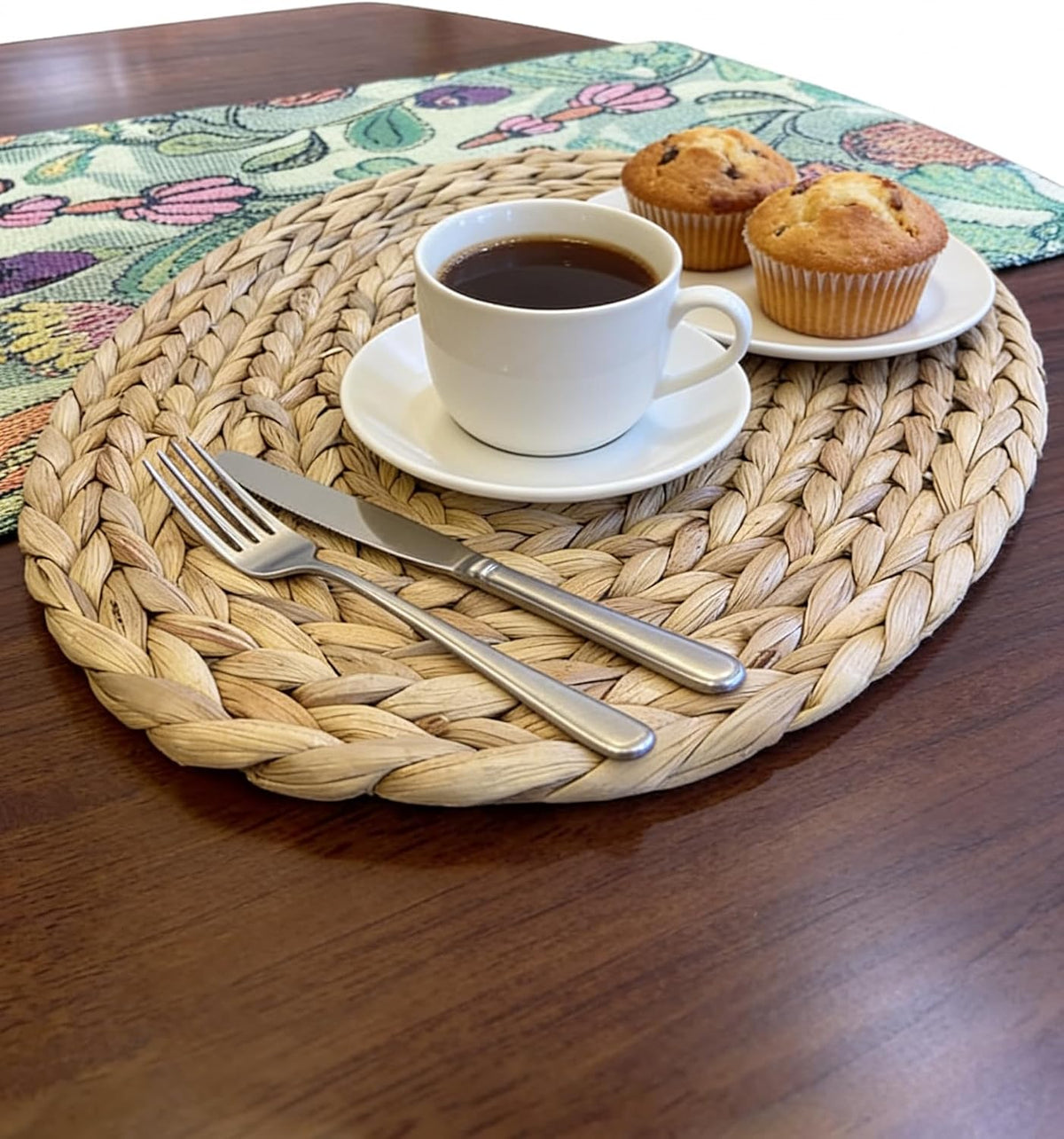 Natural Water Hyacinth Woven Placemats Set of 6, Straw Braided Rattan Placemats, Oval Woven Placemats, 12x16 Inches