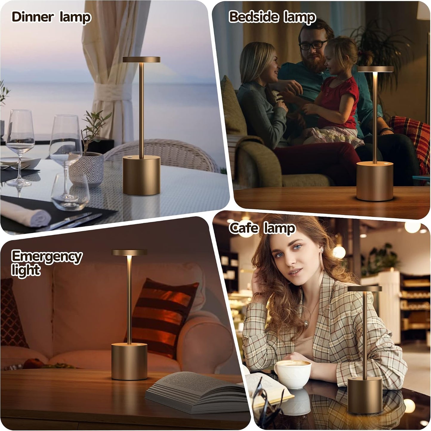 2Pack Cordless Table Lamp, Rechargeable LED Battery 5000mAh Metal USB Portable Powered Desk Lamp, 3 Levels Brightness
