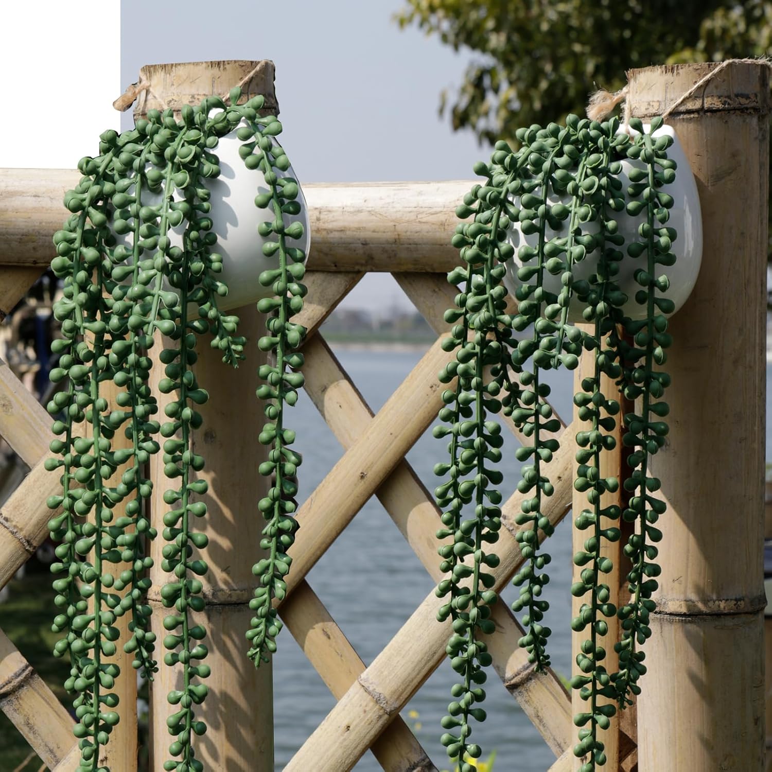Faux String of Pearls Plants / Fake Succulents In White Pots / Set of 2