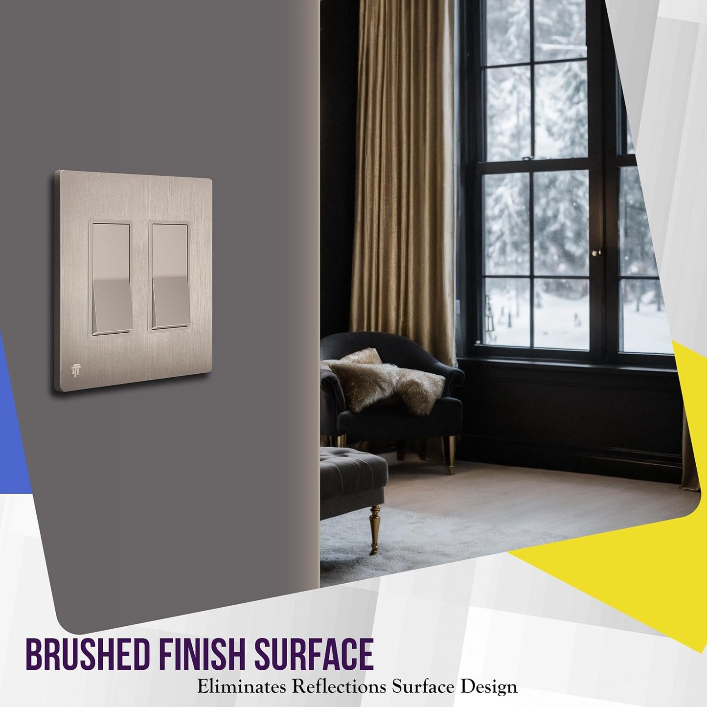 ENERLITES 2-Gang Brushed Nickel Screwless Decorator Wall Plate Outlet Cover | 10 Pack, Size 4.68" x 4.73", Fits light