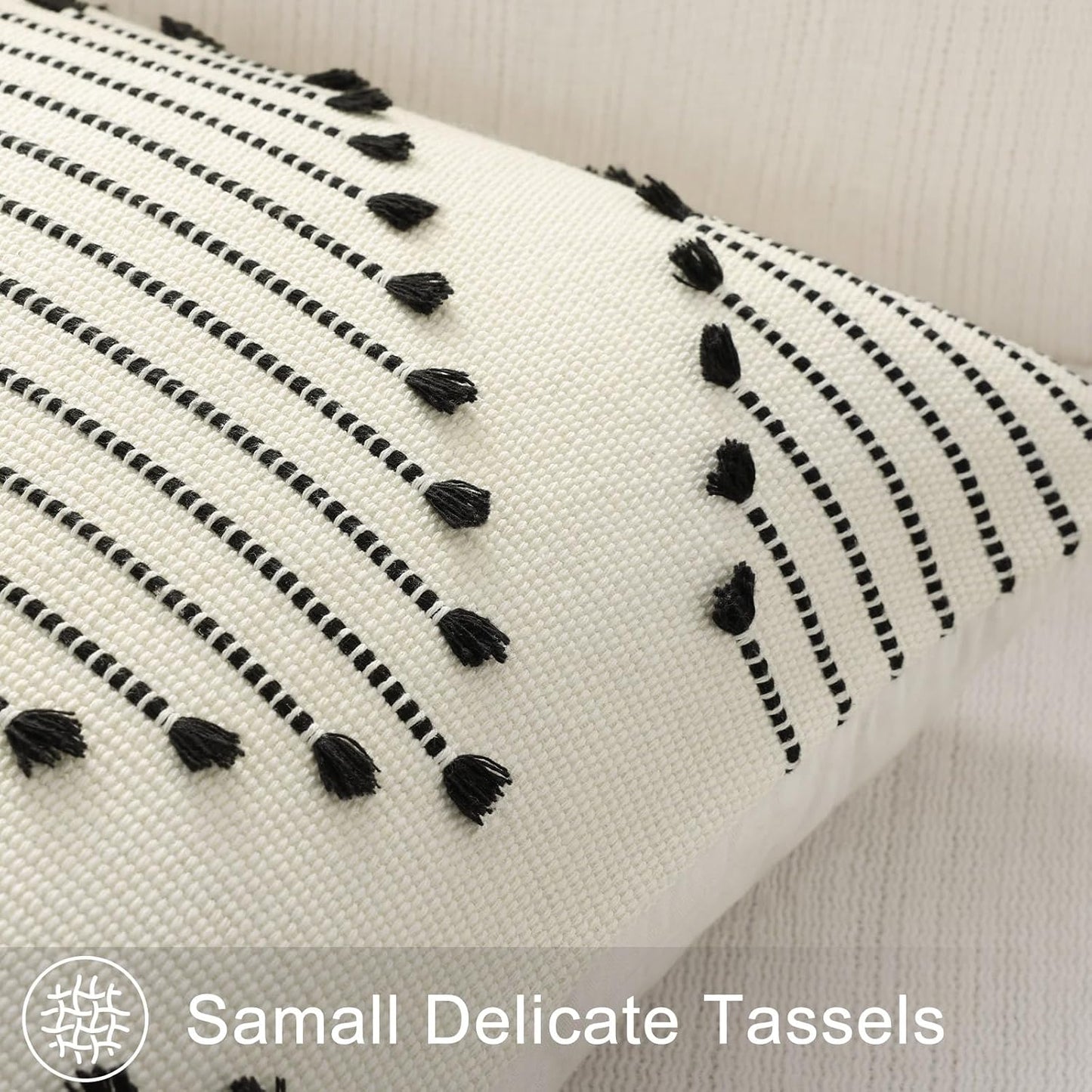 Farmhouse Decorative Pillow Covers / Beige Black / 18 x 18 / Set of 2