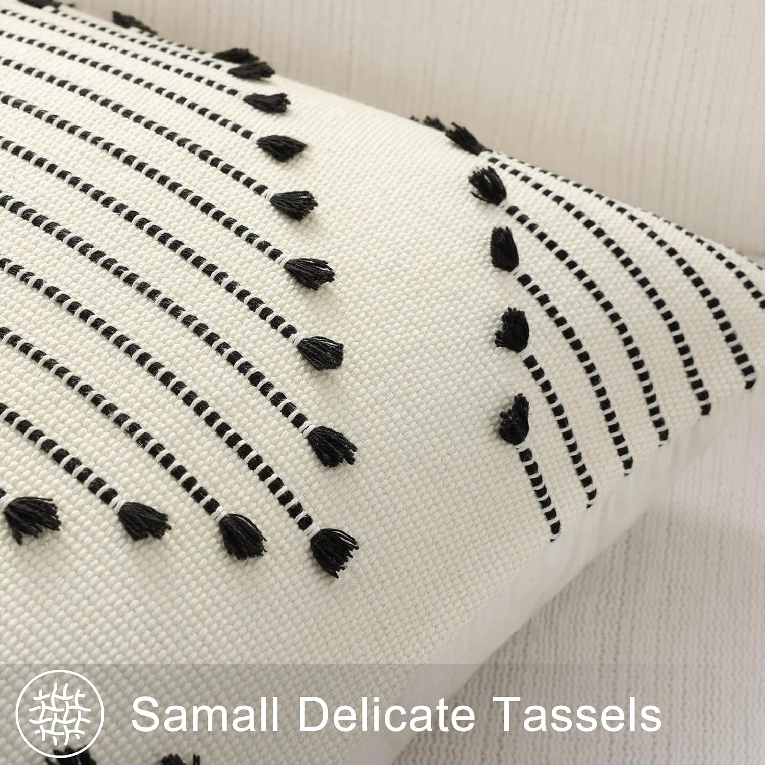 Farmhouse Decorative Pillow Covers / Beige Black / 18 x 18 / Set of 2