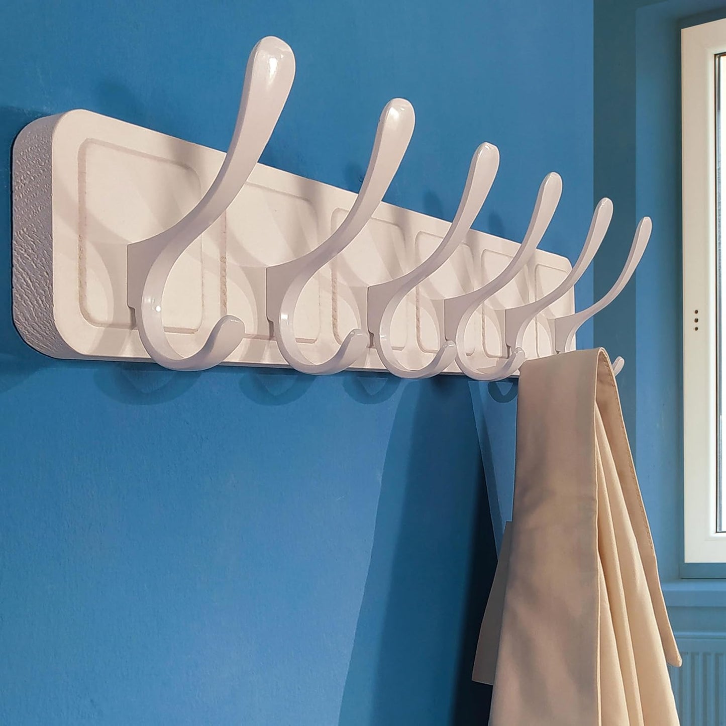SKOLOO Coat Rack Wall Mount - Scandi-Style Wooden Carved-Block Coat Hook,Pack of 2, Wall Coat Hanger with 6 Hooks for