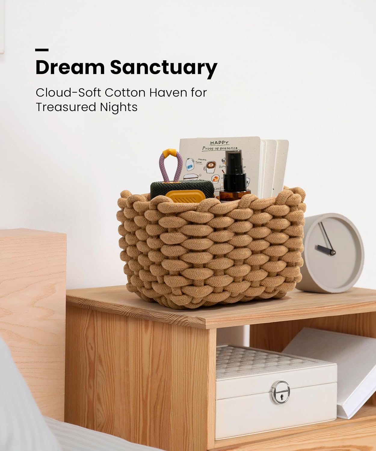 Woven Decorative Storage Bins for Shele / White & Khaki / Set of 2