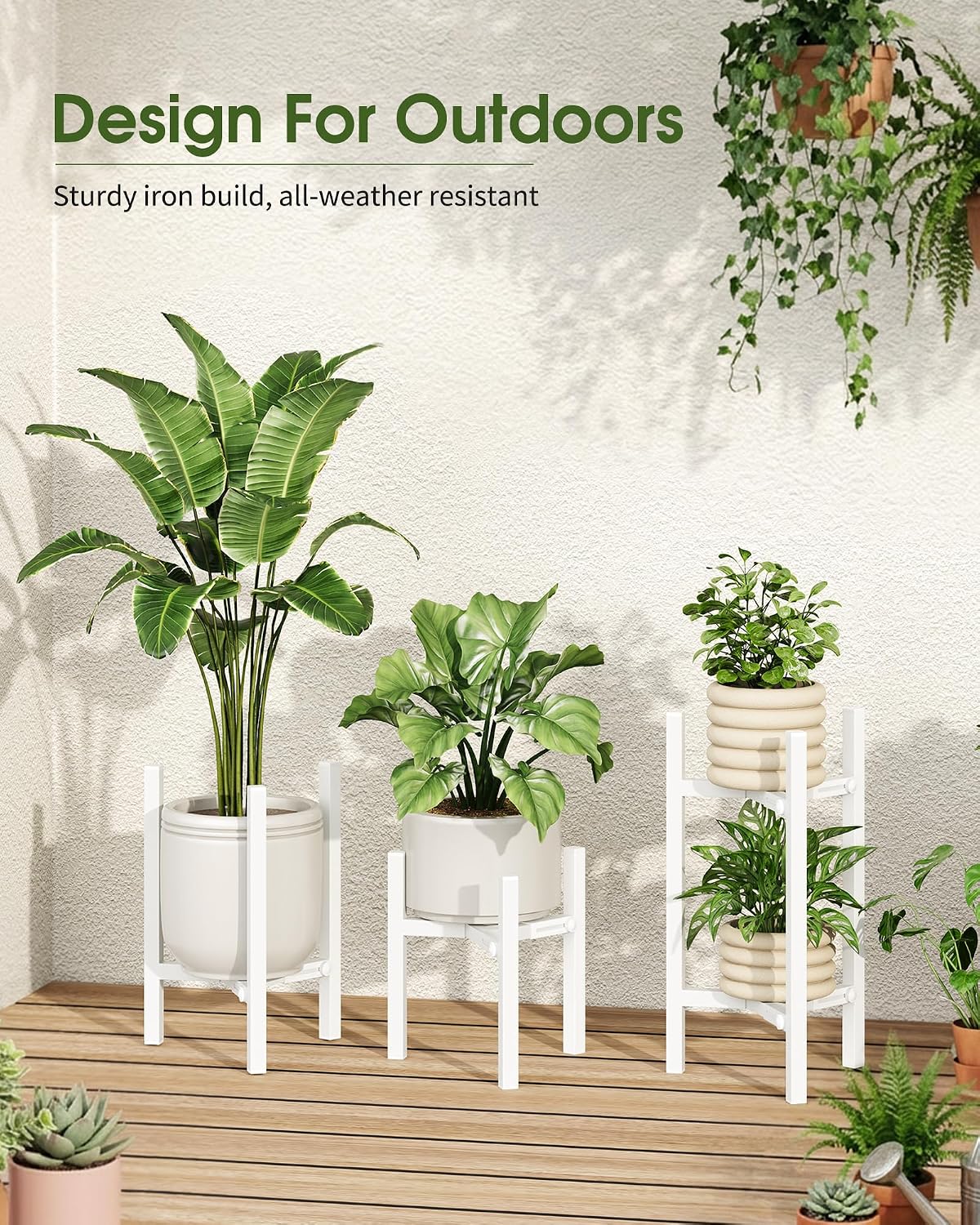 3 Pack Plant Stand Indoor Adjustable, Metal Modern Indoor Plant Stand, Heavy Duty Single Plant Stands Outdoor Corner