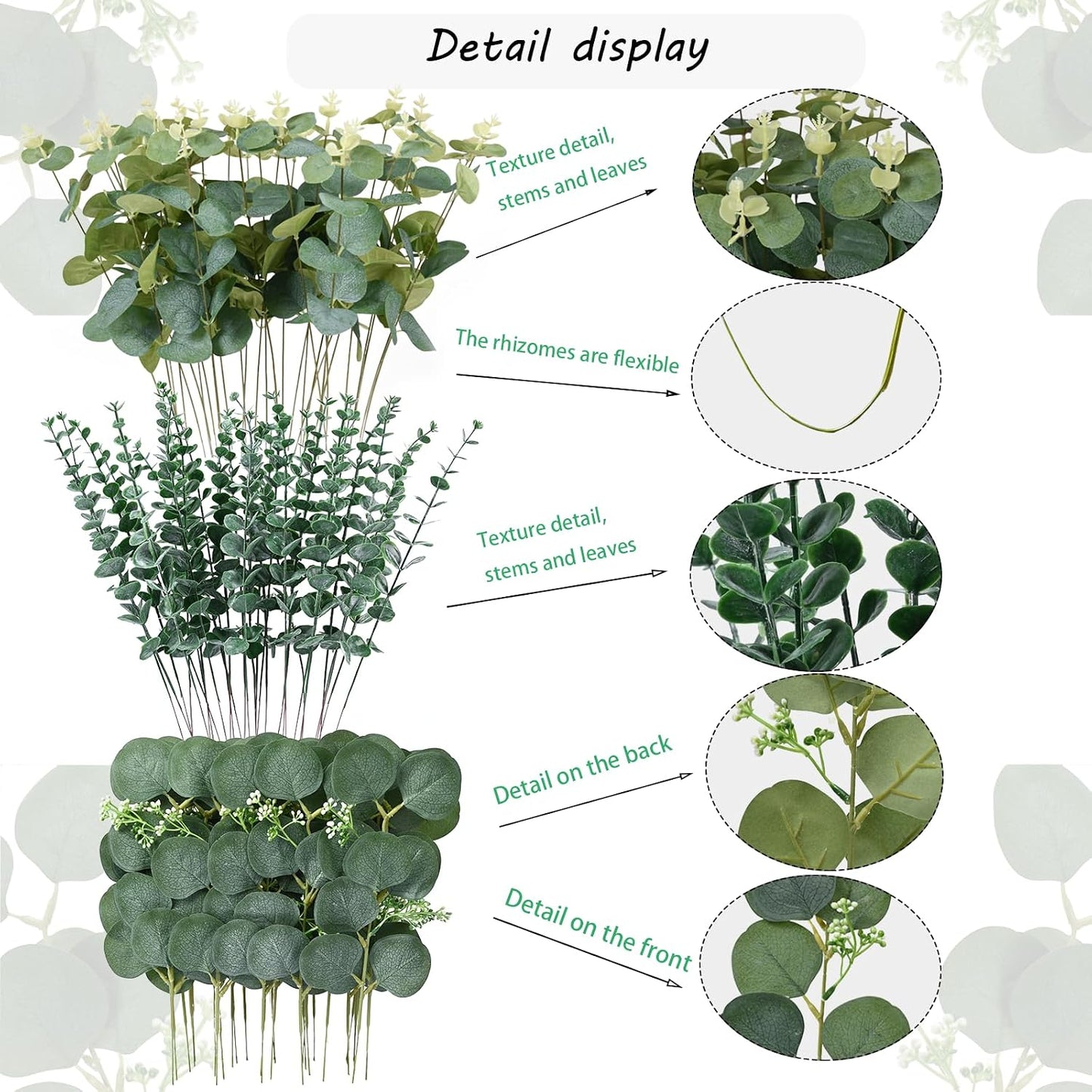 3 Kinds Mixed Eucalyptus Stems Bulk Artificial Eucalyptus Leaves Sprays Faux / Green / 1 / Set of 90