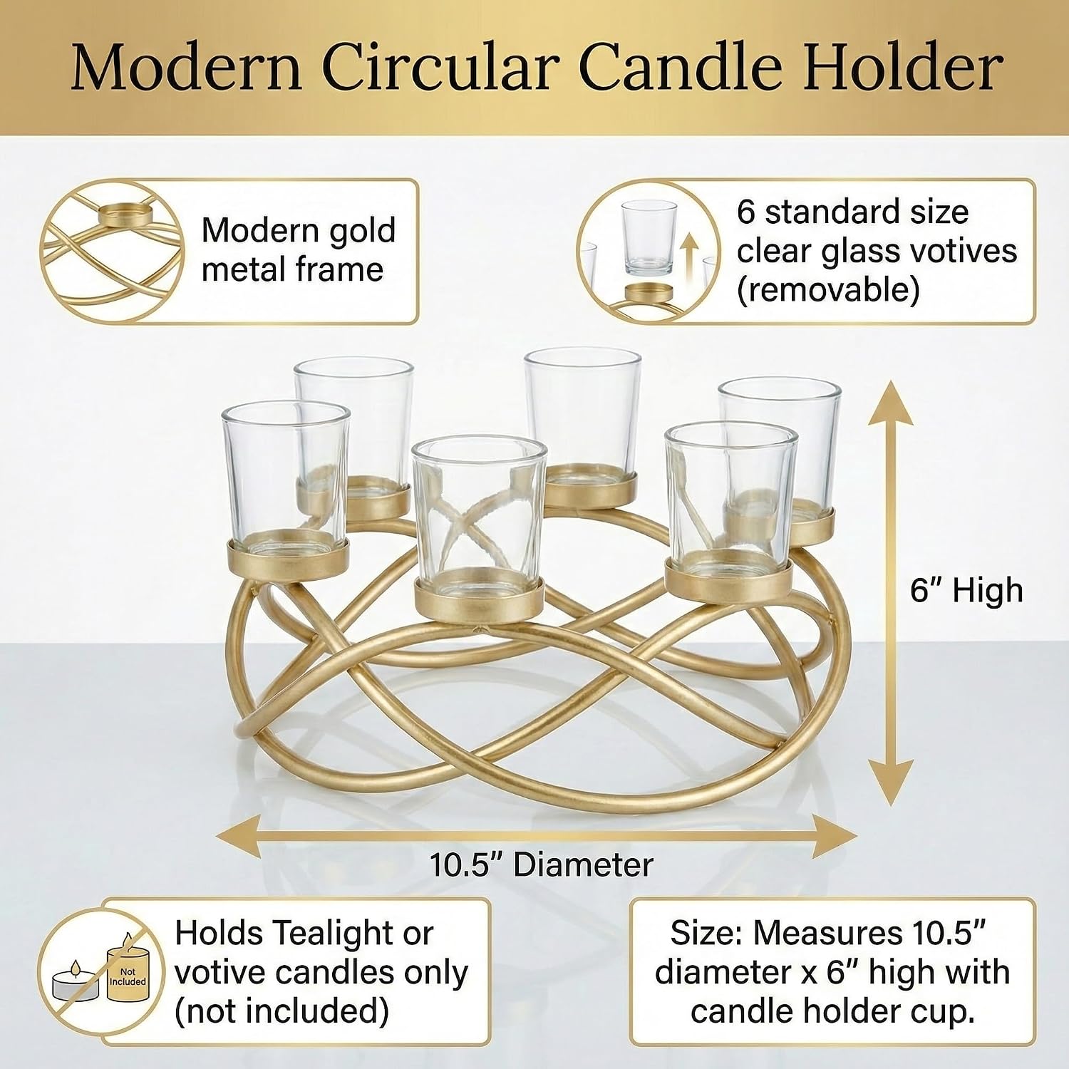Centerpieces for Table Decor, Tealight Candle Holder, Gold/Clear | Wedding Event & Ramadan Decor, Round Patio Umbrella