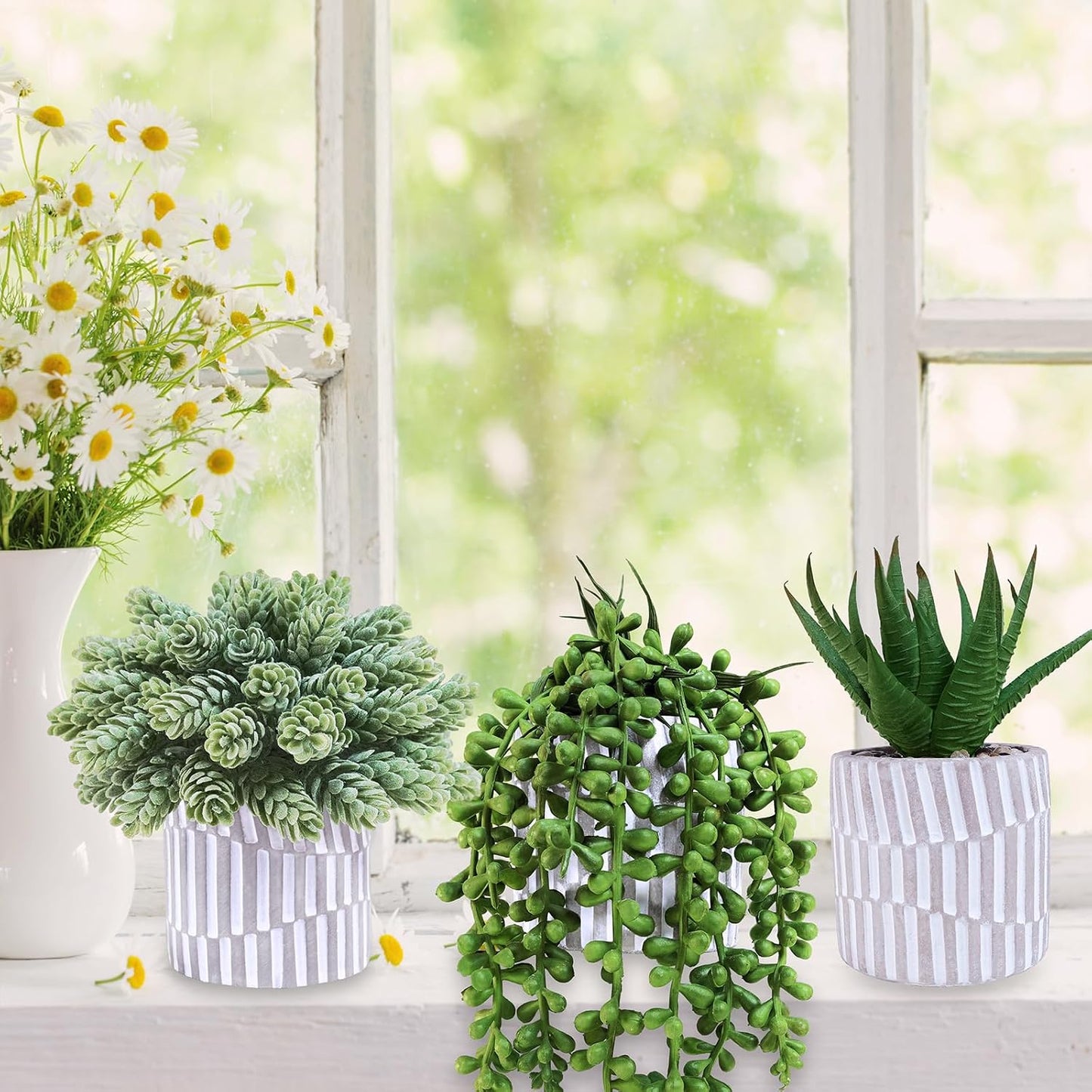 Small Faux Succulent Plants Fake String of Pearls Aloe Hops Succulents / Gray / Set of 3