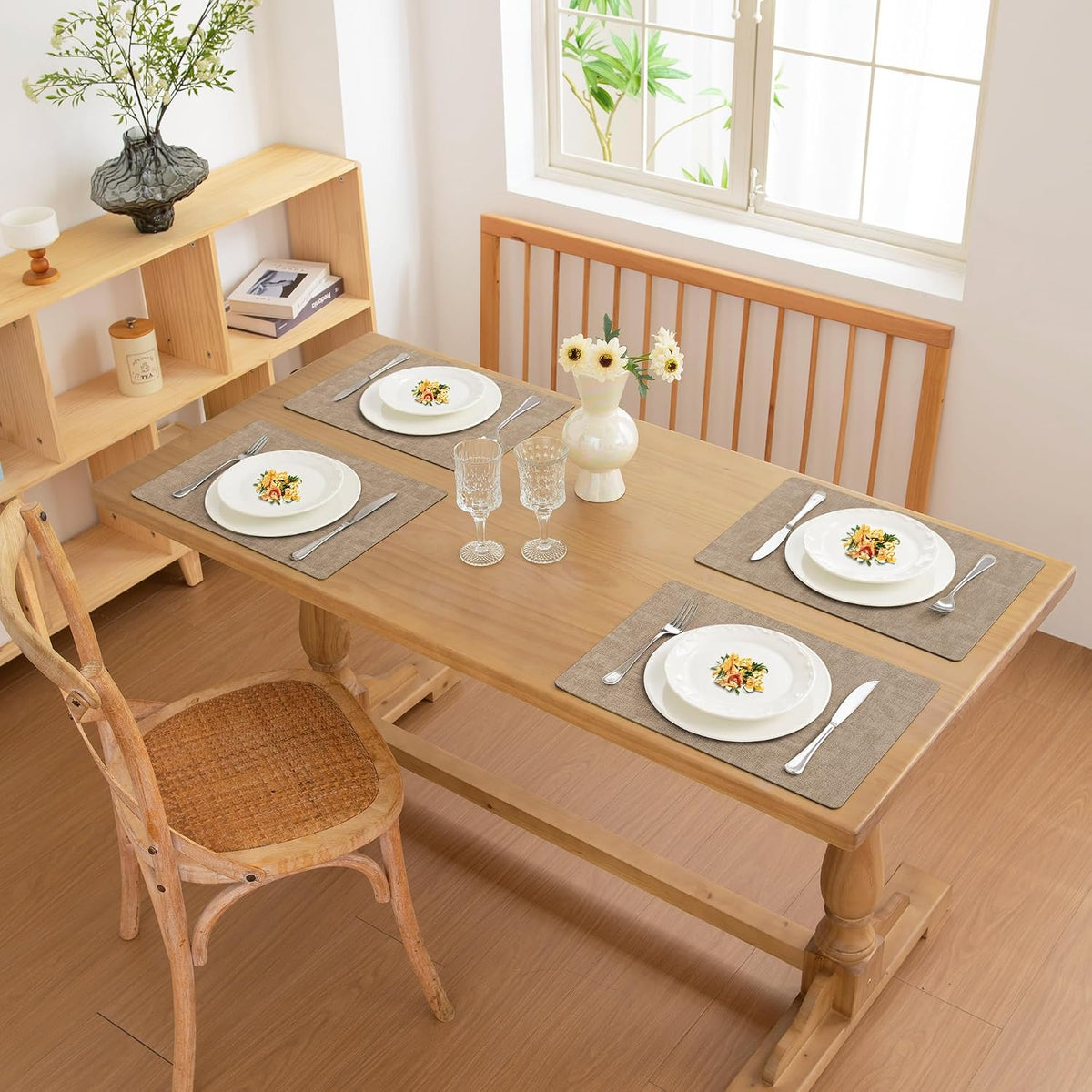 FROMHEART Faux Leather PU Placemats Set of 12 (Light Coffee,11.8" x 17") | Waterproof,Heat/Oil Stain-Resistant Table