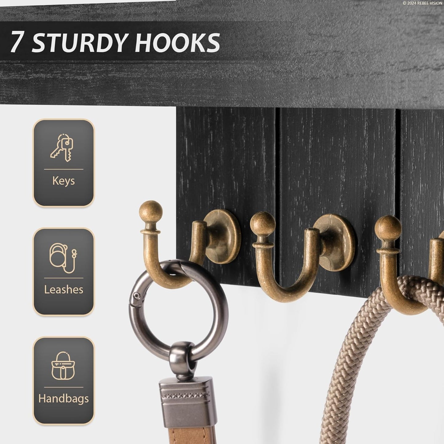 7 Sturdy Key Hooks / Black / 15-inch / 15 Inch