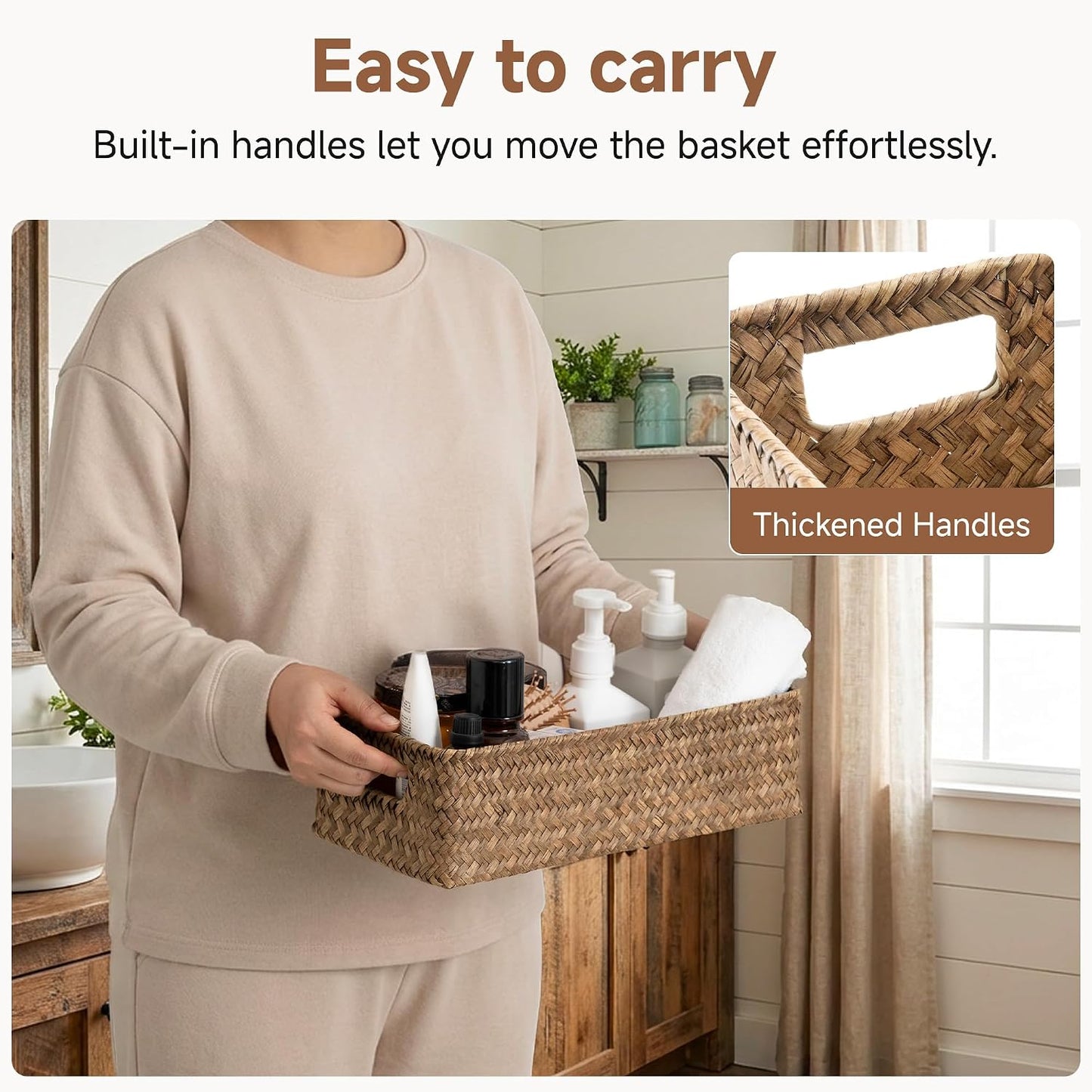 Seagrass Bathroom Basket Organizer and Storage / Brown