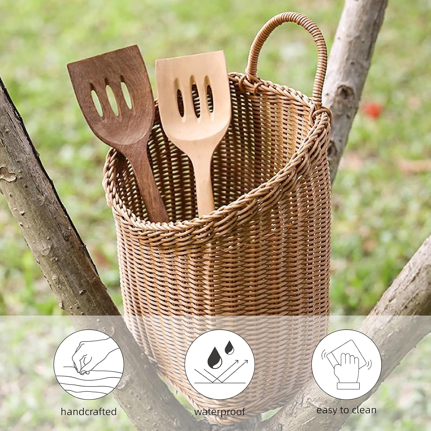 Woven Hanging Wicker Basket for Door / Brown