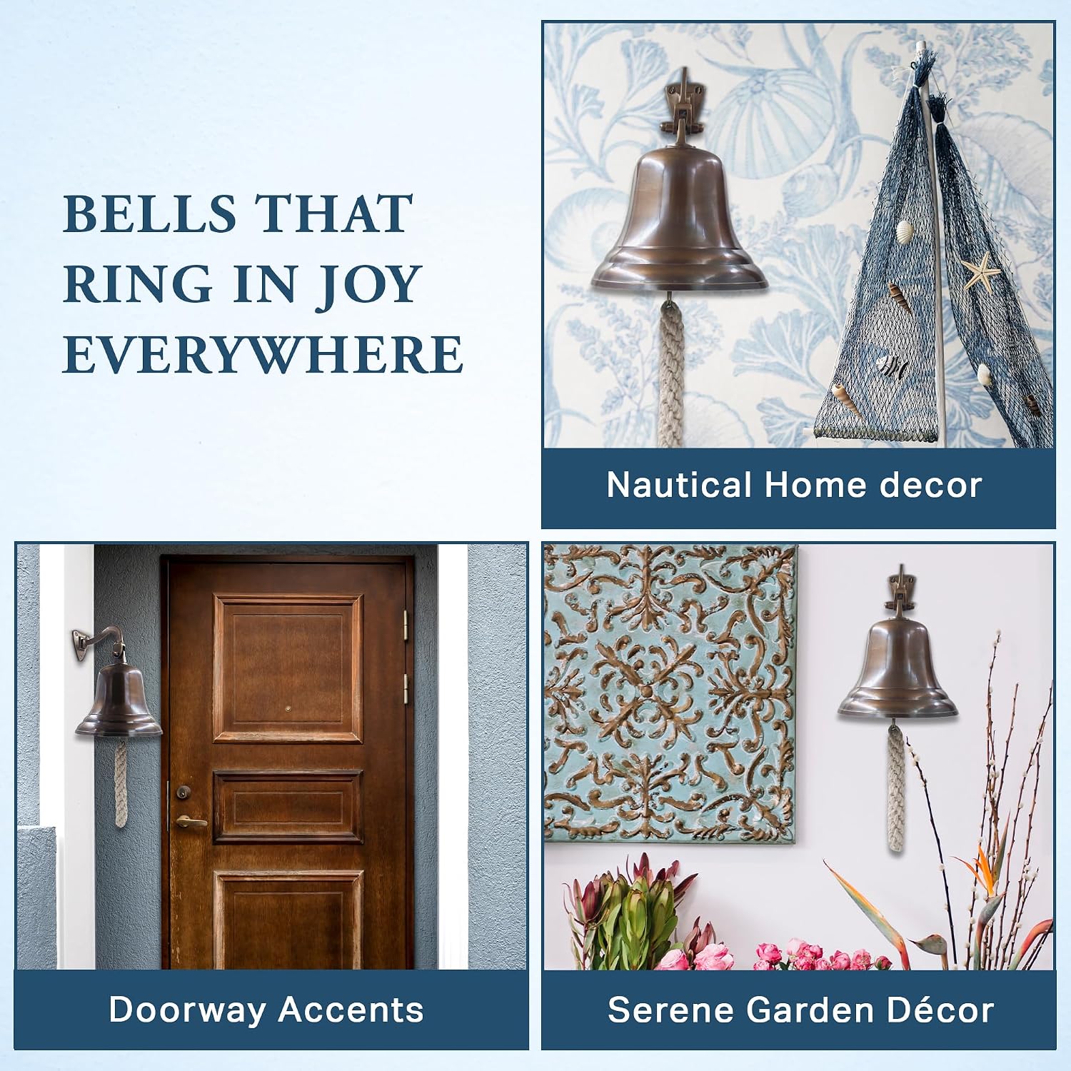 Solid Brass Wall Mounted Ship Hanging Antique Brass Bell for Reception, School, Outdoor, Indoor, Dinner & Chruch - 6