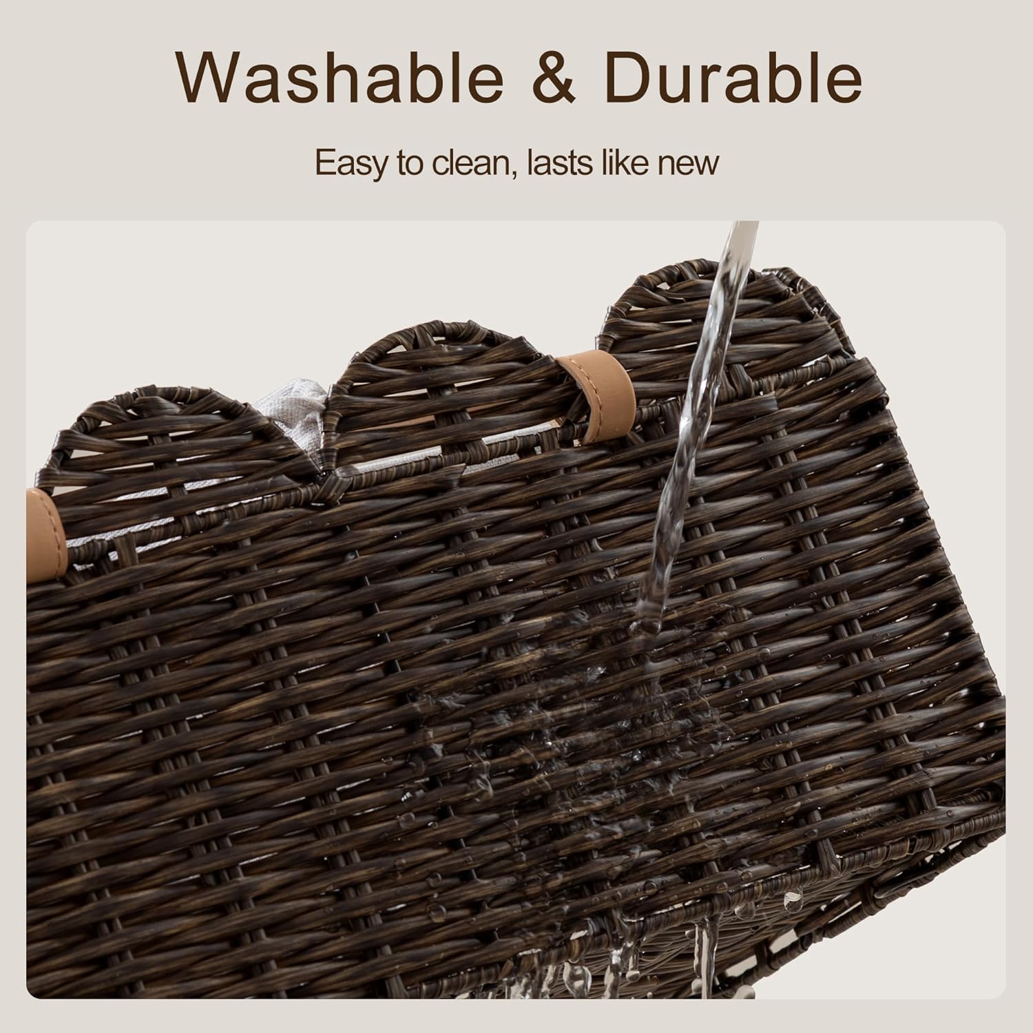 Portable Scalloped Plastic Wicker Woven Basket / Waterproof Plastic Brown / Large