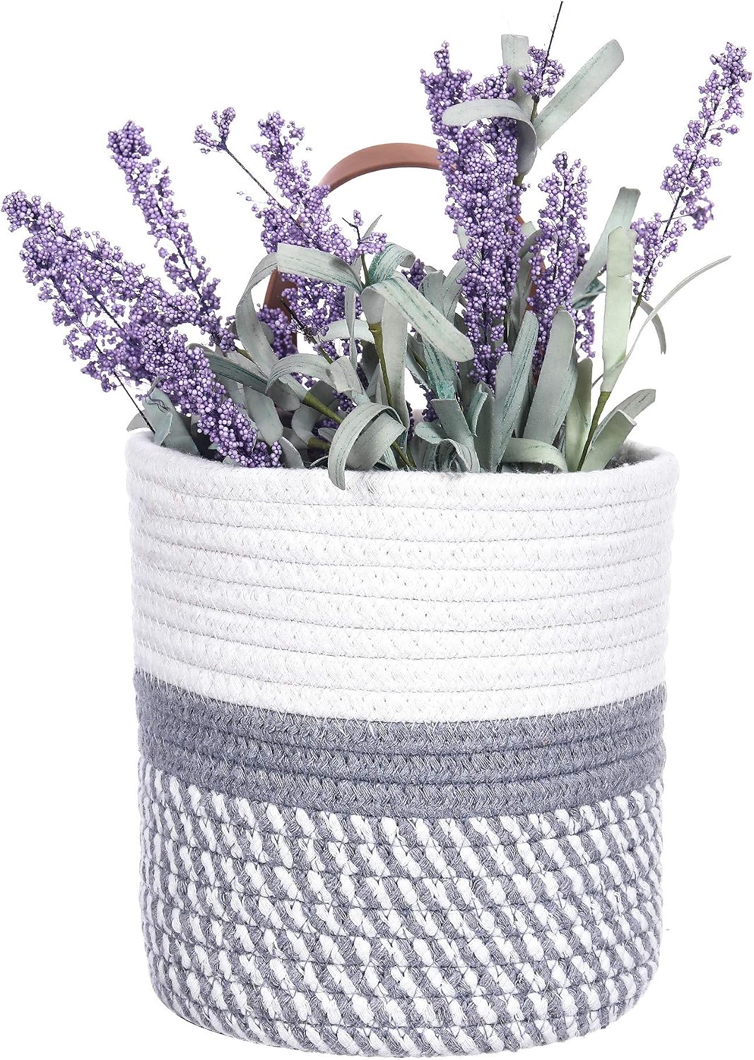Small Woven Hanging Baskets for Organizing / White & Grey