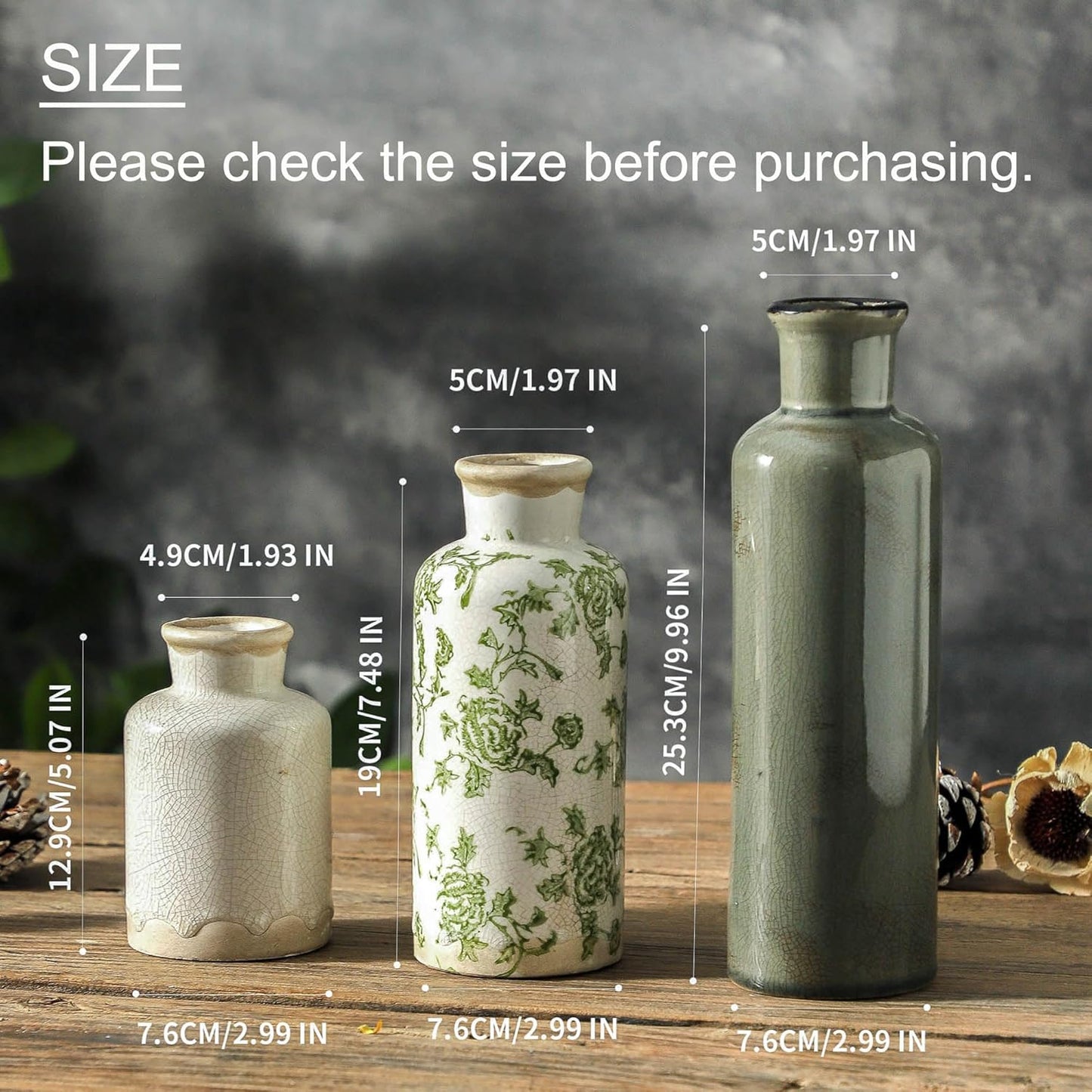 Vintage Vase / Ceramic Vintage Flower Vases / 007 Vintage - Green / Set of 3
