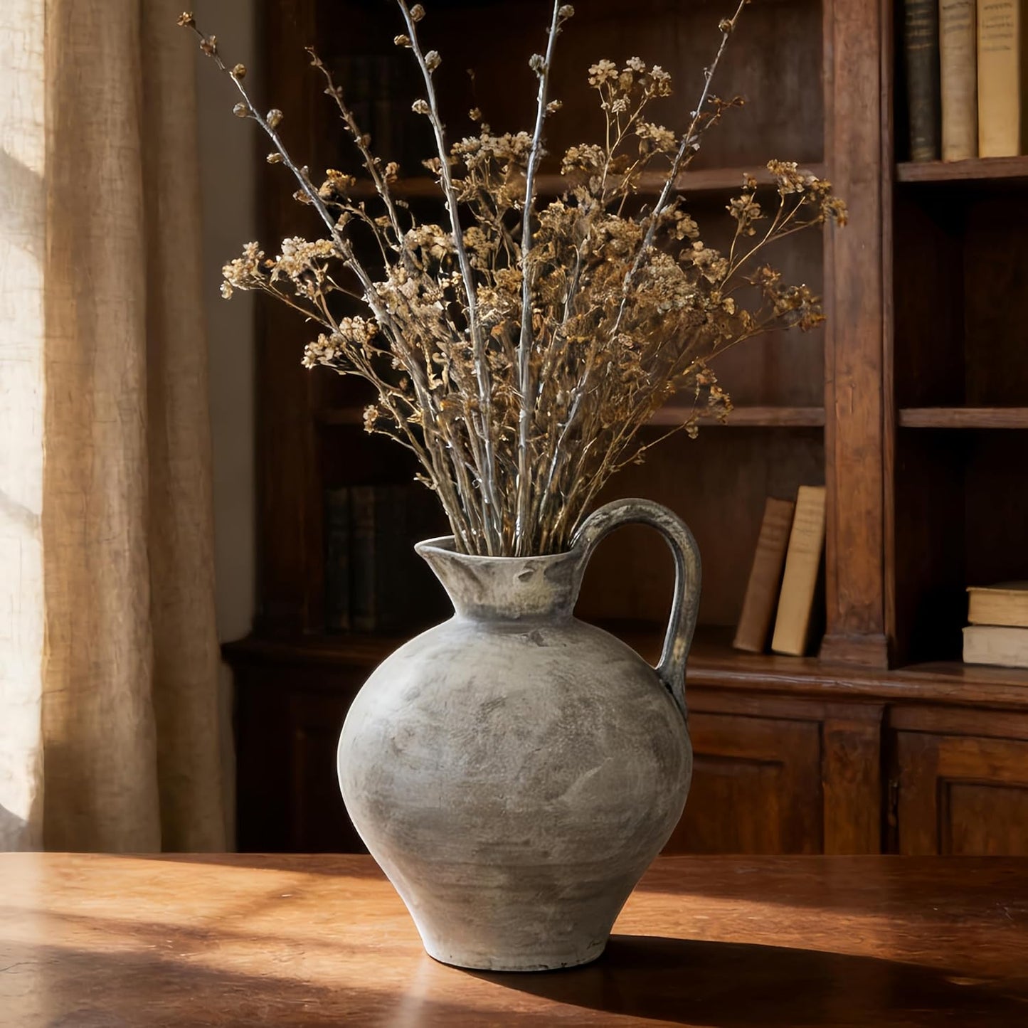 Rustic Ceramic Vase / White Gray / Shape 1 / 8.86 Inch
