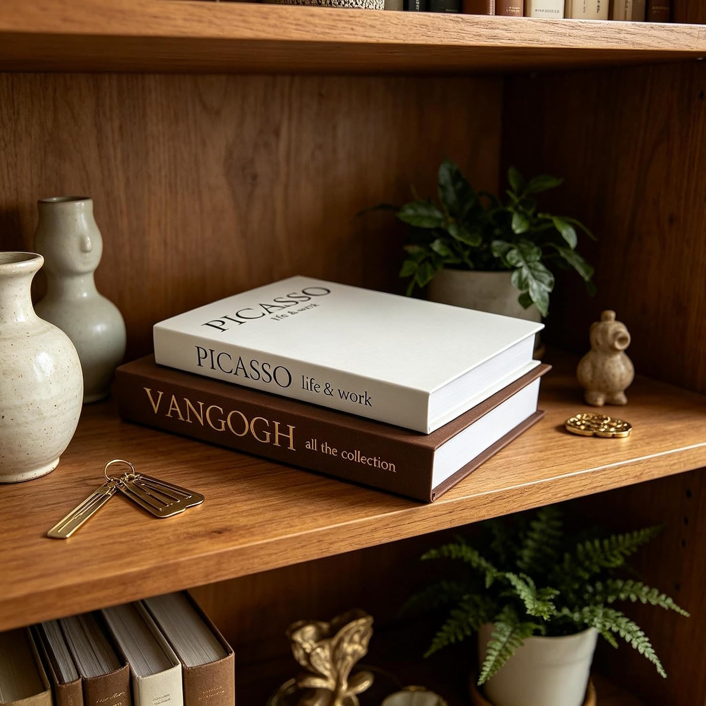 Linen Faux Fake Books for Decor Aesthetic / Beige & Brown / Set of 2