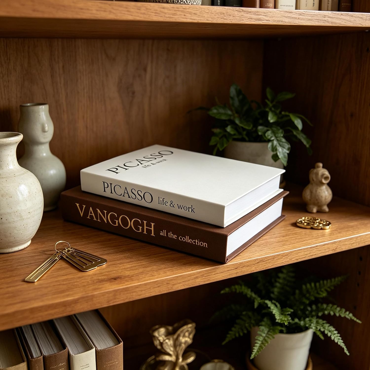 Linen Faux Fake Books for Decor Aesthetic / Beige & Brown / Set of 2