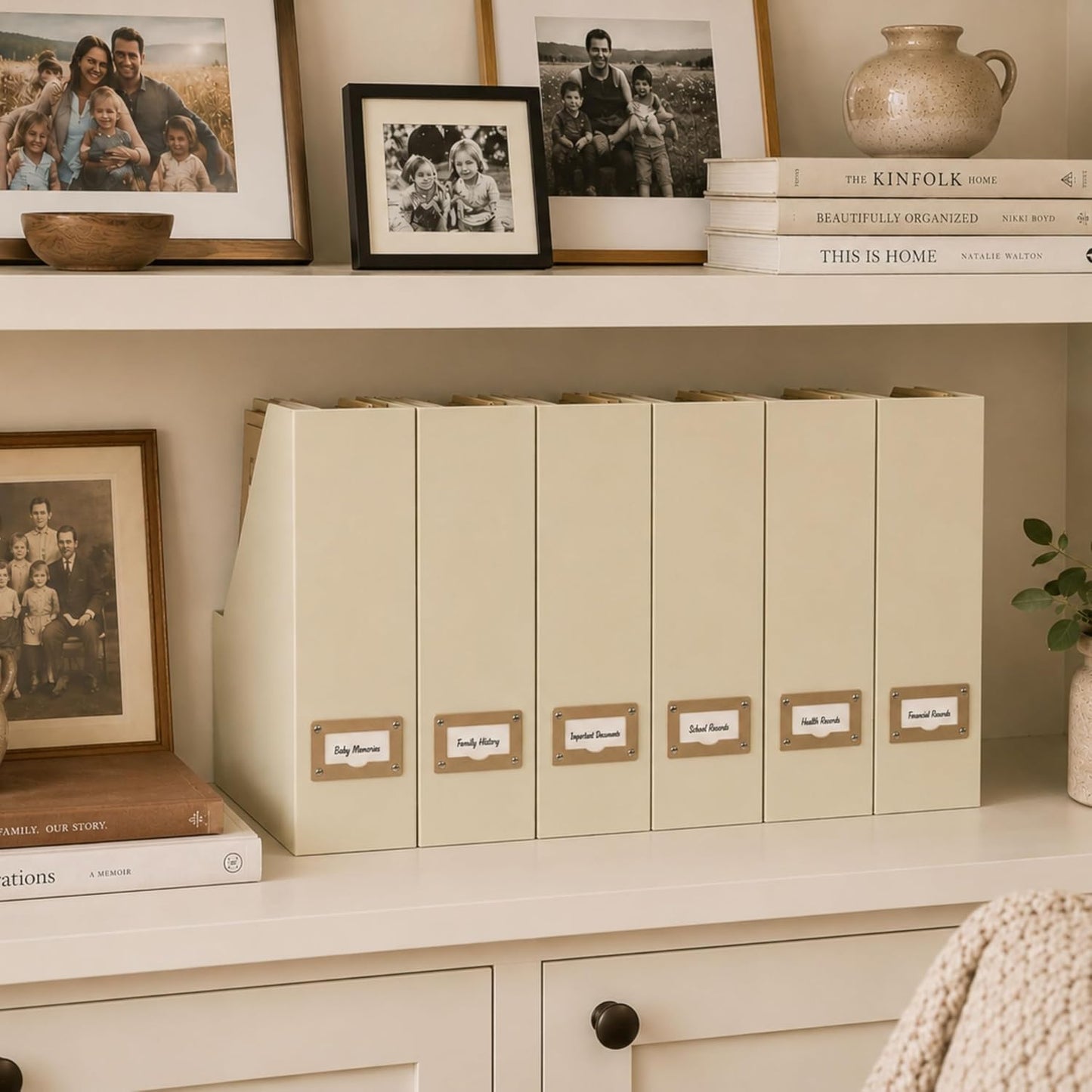 BLU MONACO | Cardboard Magazine File Holder Set of 6 | Vertical Magazine File Holder with Label Slots | Beige Linen