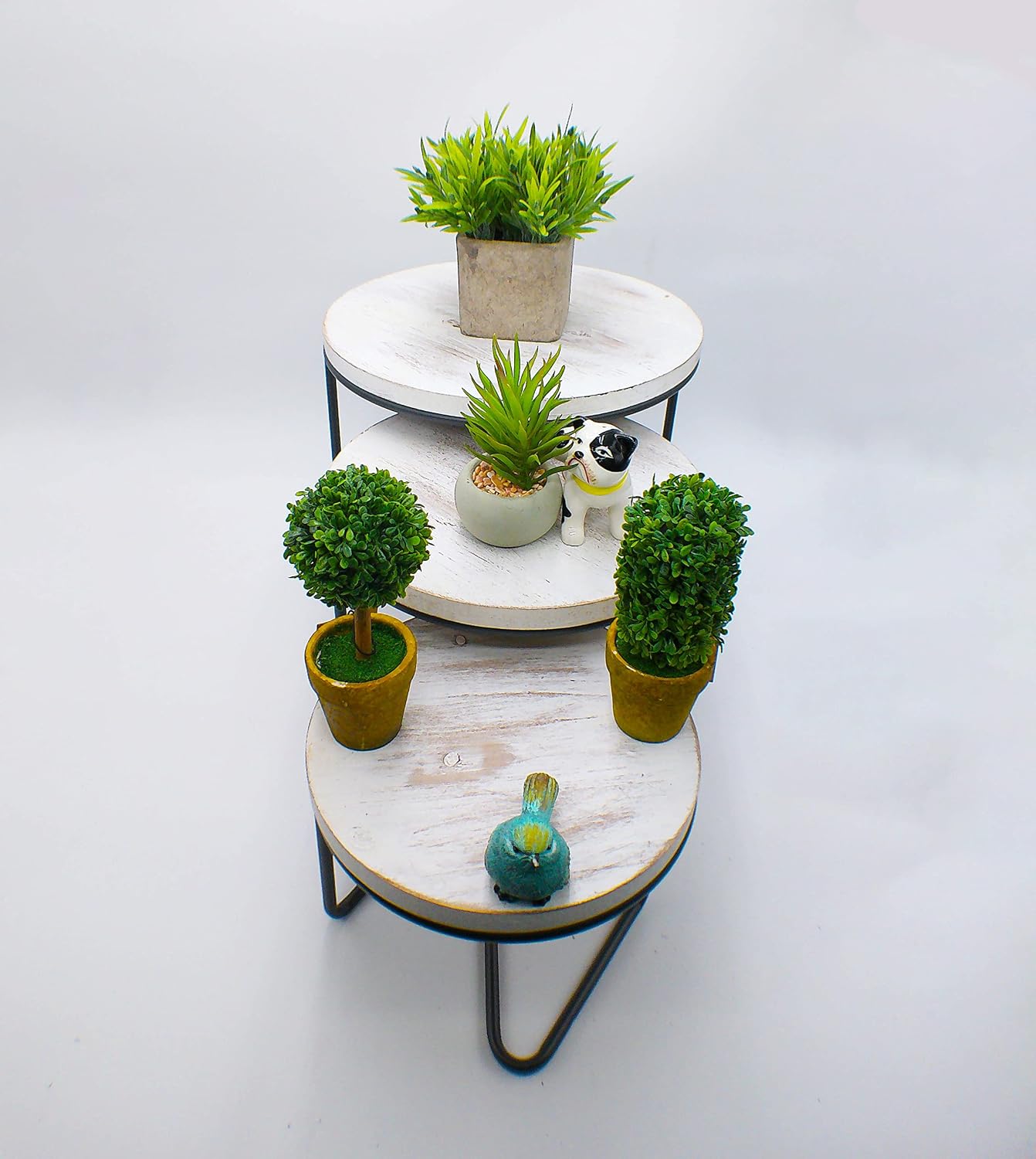 Round Wooden Display Risers / Whitewashed / Set of 3