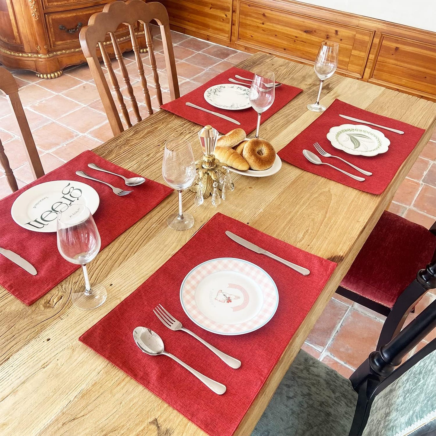 Weabetfu Cloth Placemats Set of 6 Heat Resistant Dining Table Place mats | Cotton Linen Machine Washable Kitchen Table