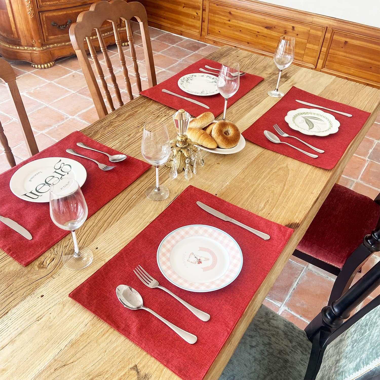 Weabetfu Cloth Placemats Set of 6 Heat Resistant Dining Table Place mats | Cotton Linen Machine Washable Kitchen Table