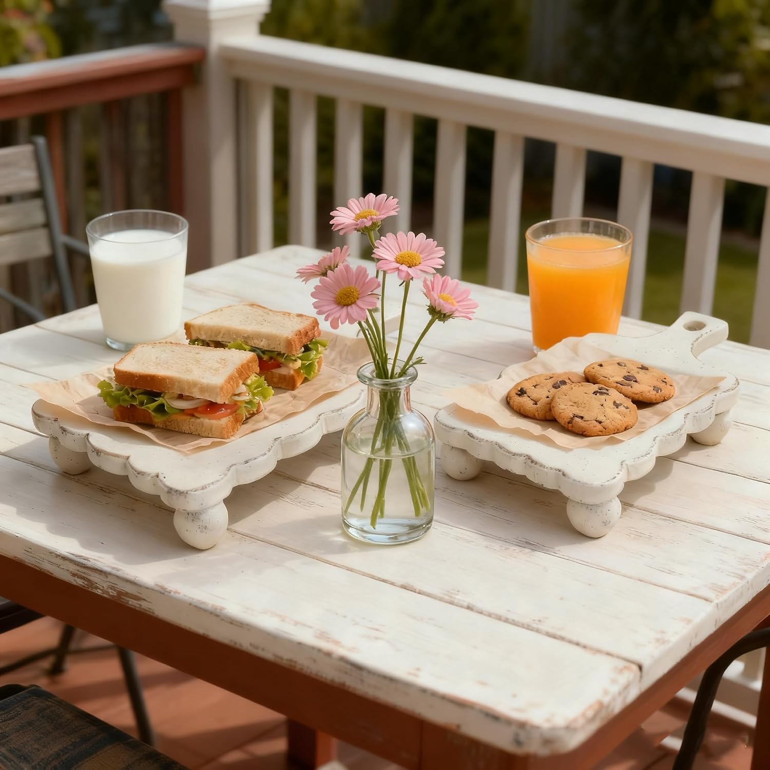 Rustic Wooden Trays Riser- Farmhouse Pedestal Stand / White / Set of 2