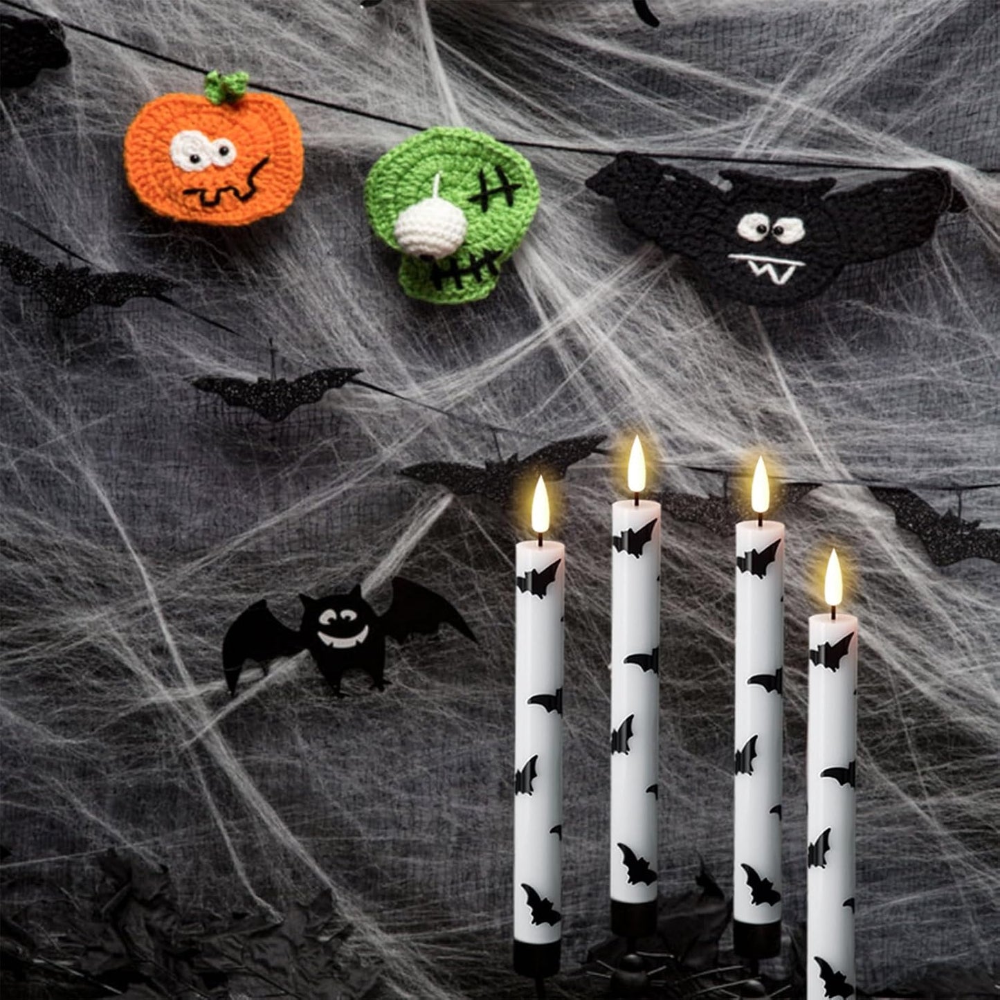 GenSwin Halloween Flameless Taper Candles, 4 Pack LED Taper Candles Battery Operated with Remote Timer, Real Wax White