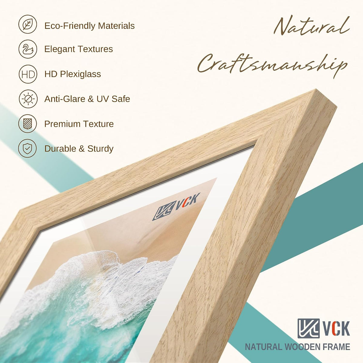 VCK 24x36 Poster Frames Set of 6, Natural Solid Wood, Wall Hanging | Wide Border, Light Woodgrain, Shatterproof
