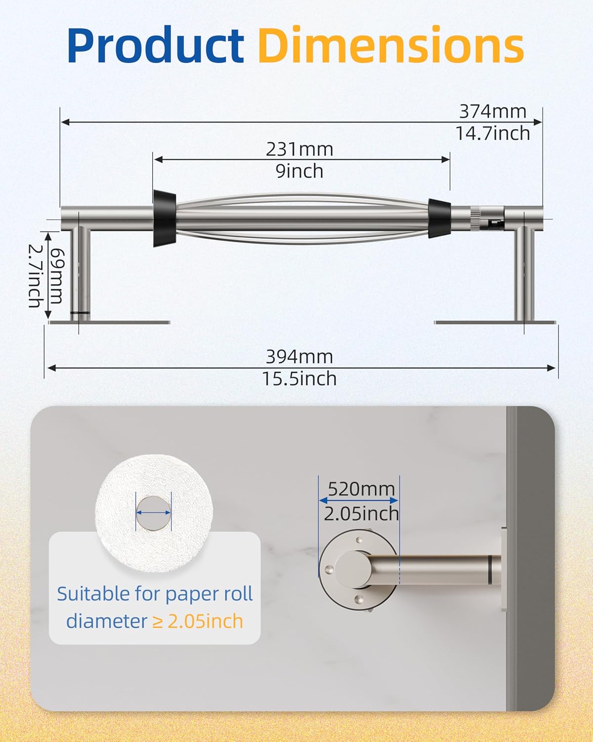 RUACQ Paper Towel Holder Under Cabinet, One Hand Tearing, Silver | Damping Effect, Drill Wall Mount & Adhesive,Square