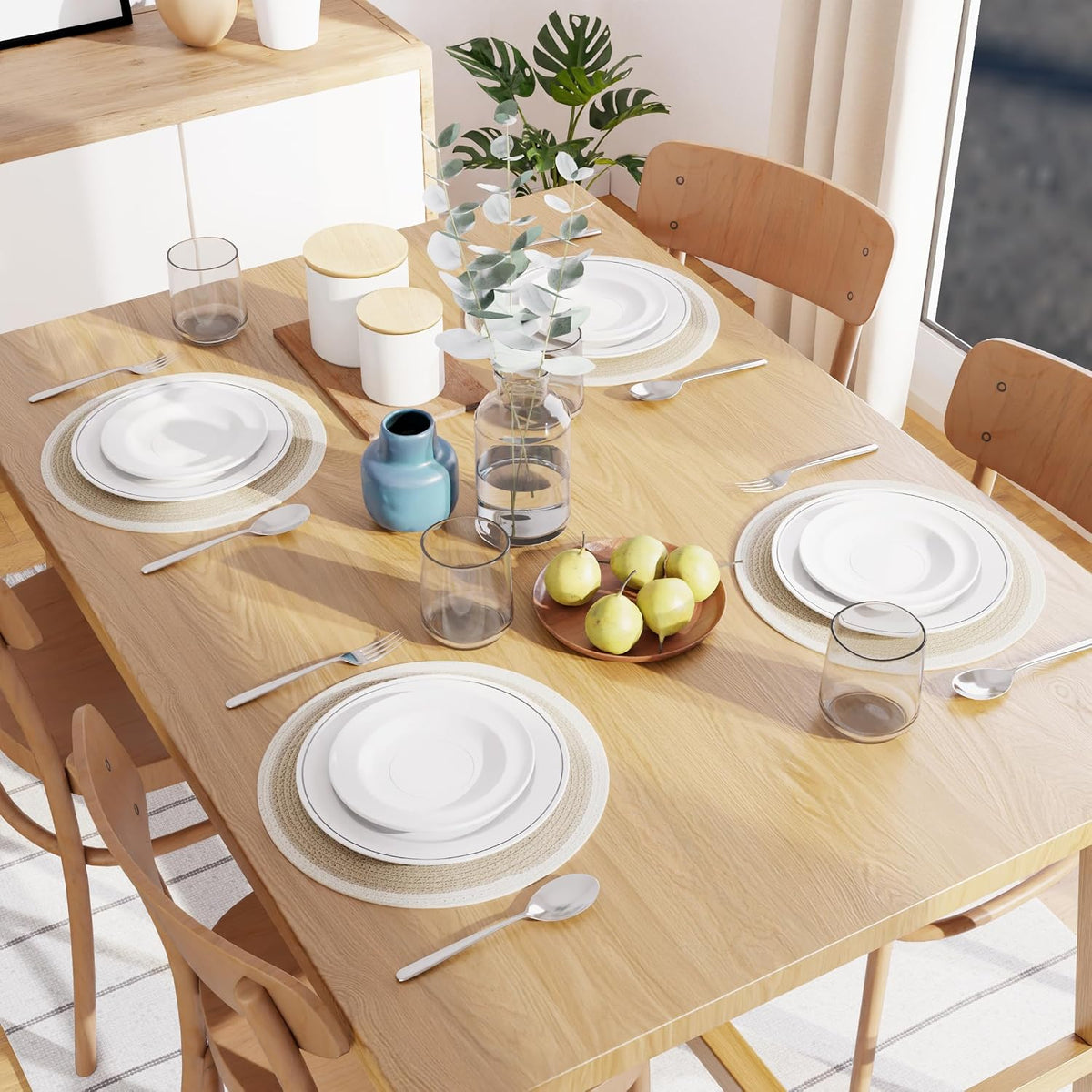 Encasa XO Placemats, Round Cotton Dining Table Mats 13" | Beige & Off White, Handcrafted Ribbed Texture | Heat