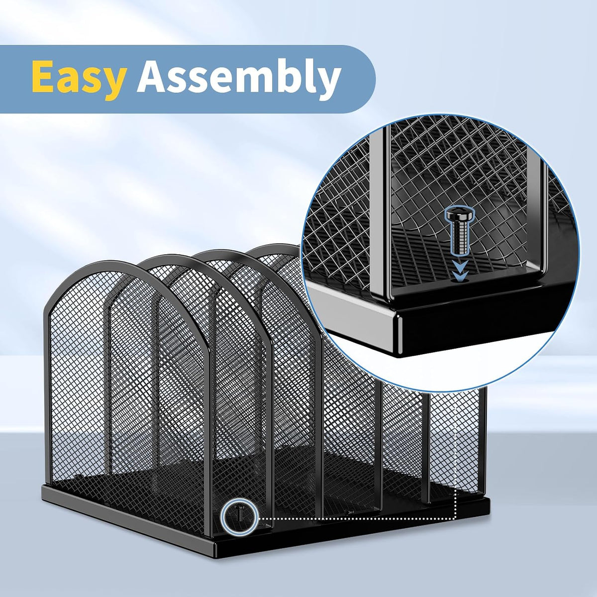 Gawerk 5-Section Vertical Desktop Organizer, 5-Section Mesh File Folder Stand Sorter for Office Home Classroom