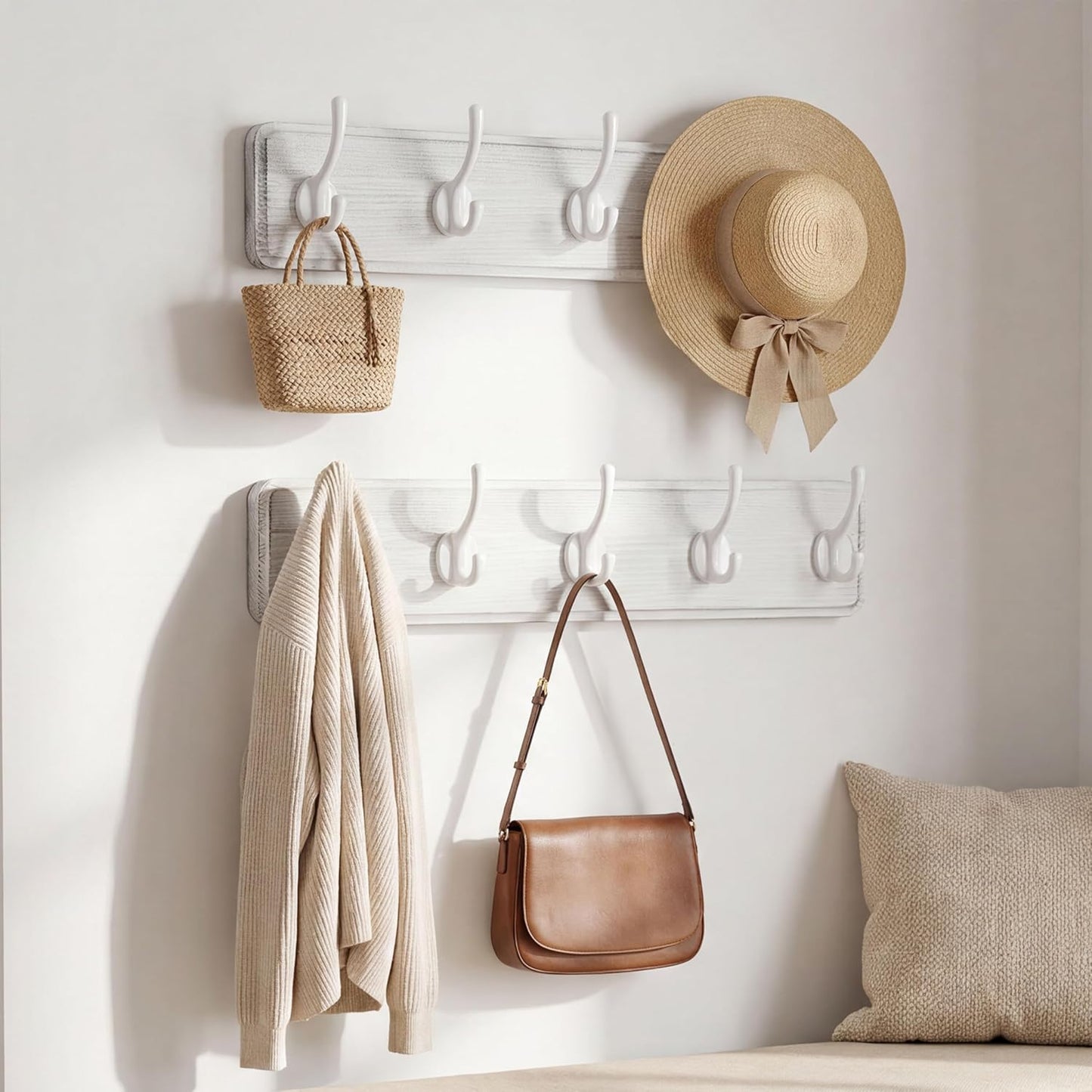 WEBI Coat Rack Wall Mount,Coat Hooks Wall Mounted,16" Hole to Hole,Large Coat Hanger Wall Hook Rack,5 Hooks for Hanging