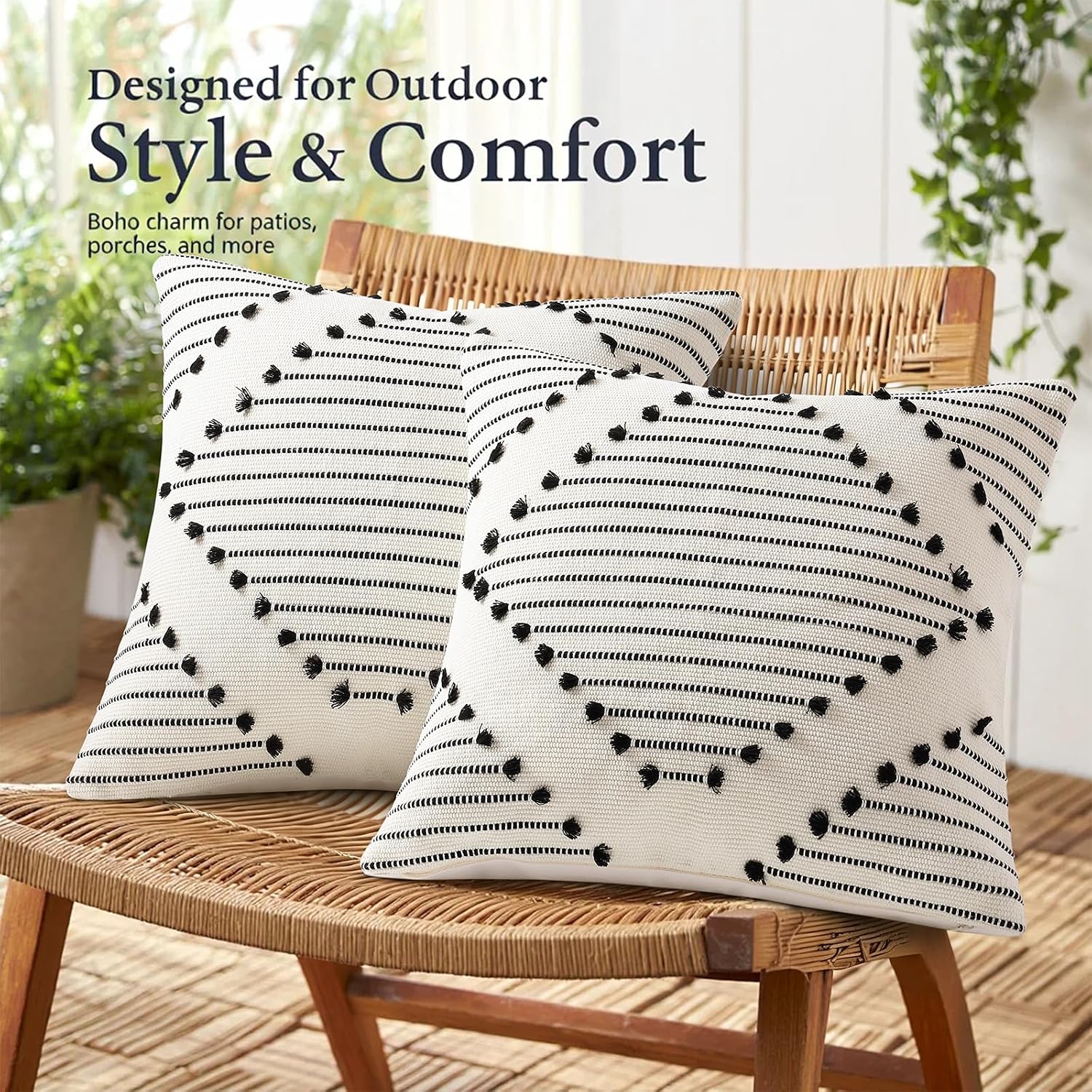 Farmhouse Lumbar Pillow Covers / Black / 20 x 12 / Set of 2