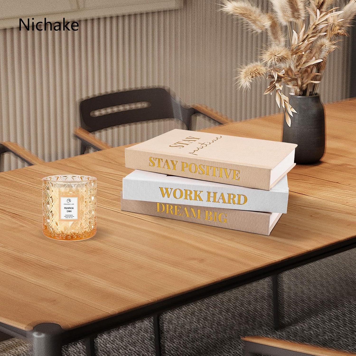 Linen Covered Decorative Books / Gold / Set of 3