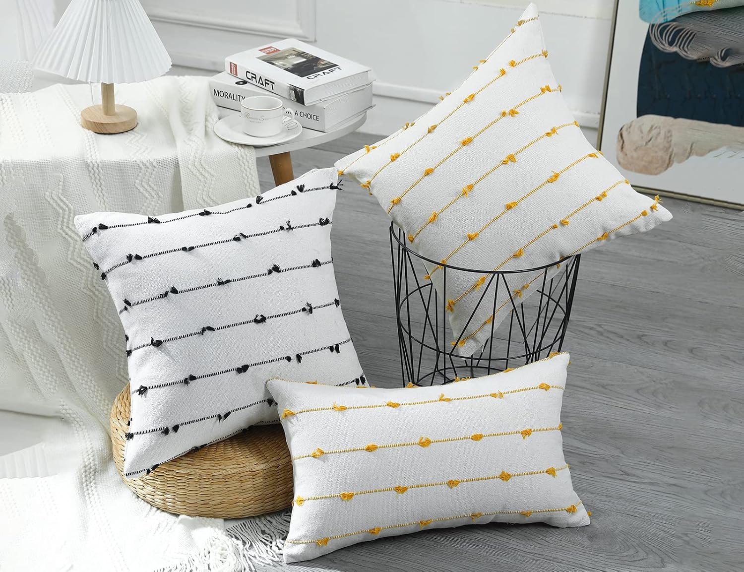 Boho Throw Pillow Covers / Yellow / 16 x 16 / Set of 2