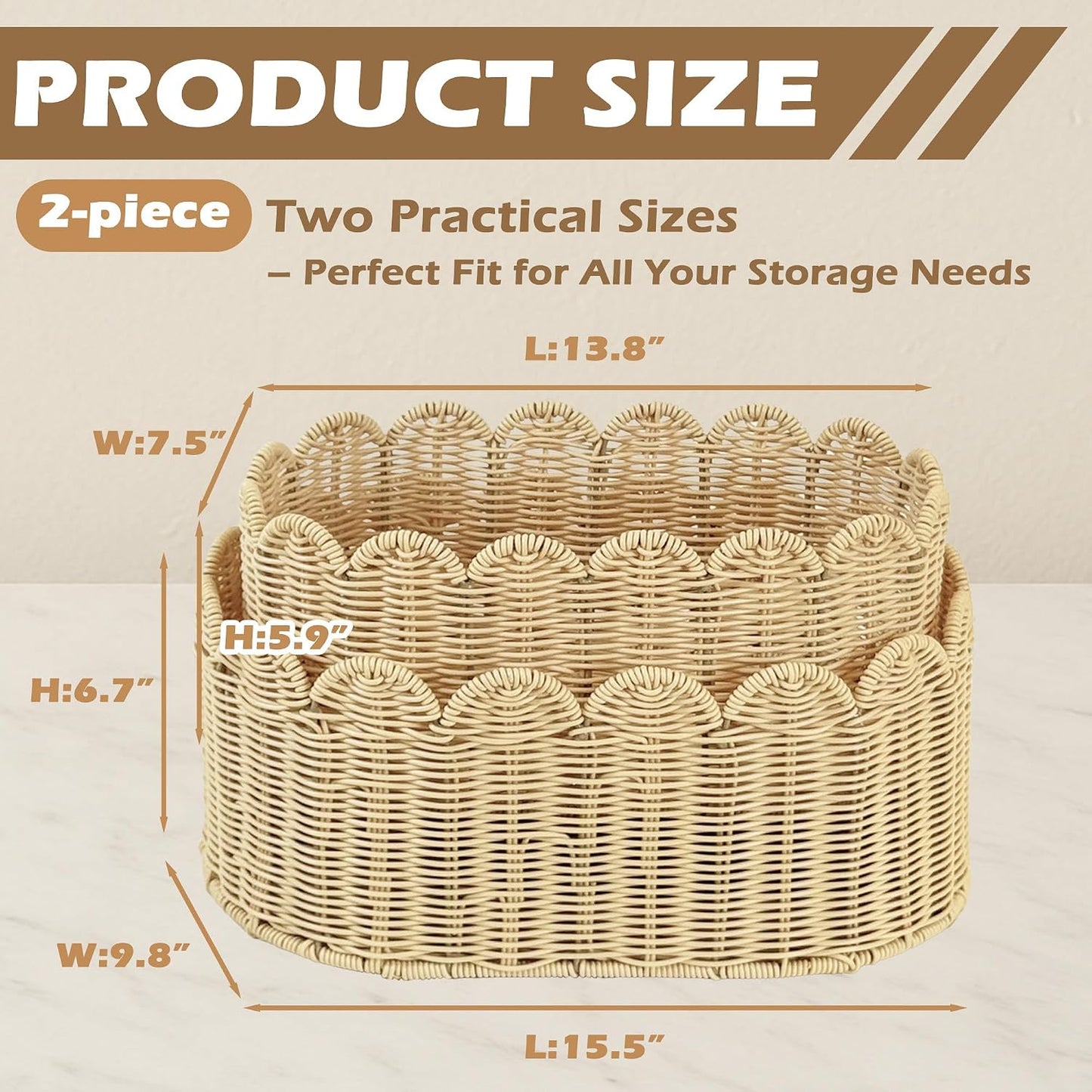 Woven Baskets / Rattan Picnic Basket / Natural / Set of 2