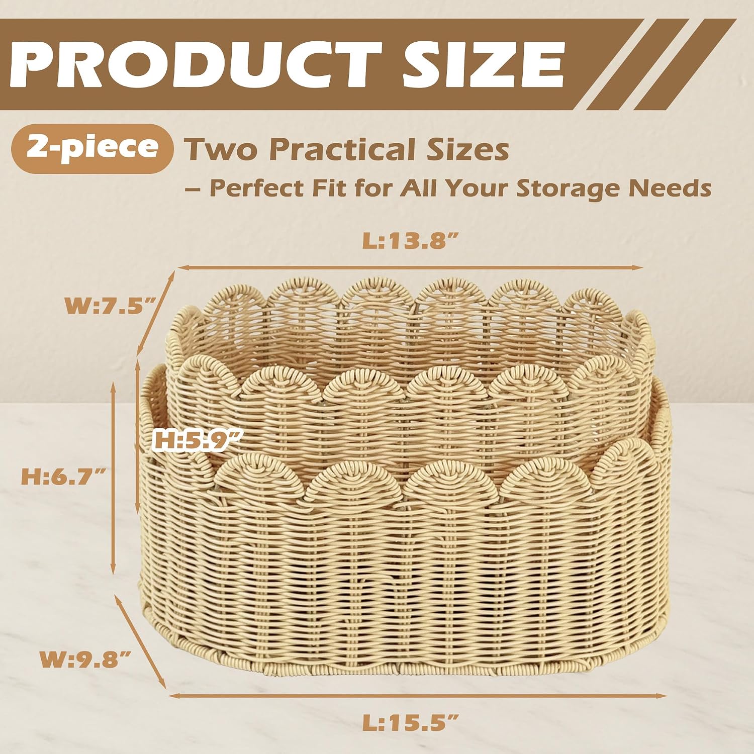 Woven Baskets / Rattan Picnic Basket / Natural / Set of 2