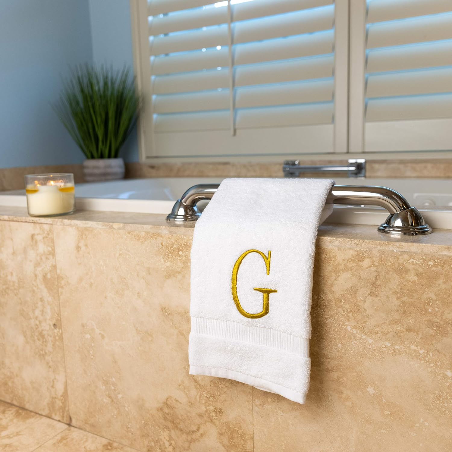 White with Gold Monogrammed Hand Towels for Bathroom - Set of 2 Letter G | Luxury Hotel Quality Initial Towels For