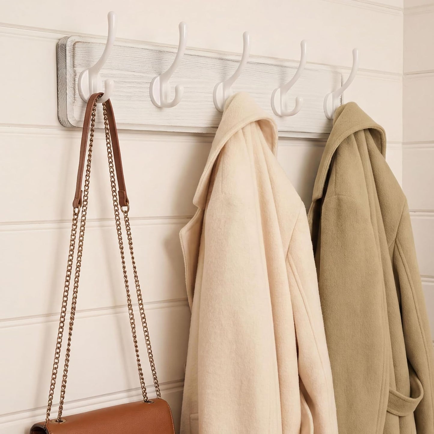 WEBI Coat Rack Wall Mount,Coat Hooks Wall Mounted,16" Hole to Hole,Large Coat Hanger Wall Hook Rack,5 Hooks for Hanging