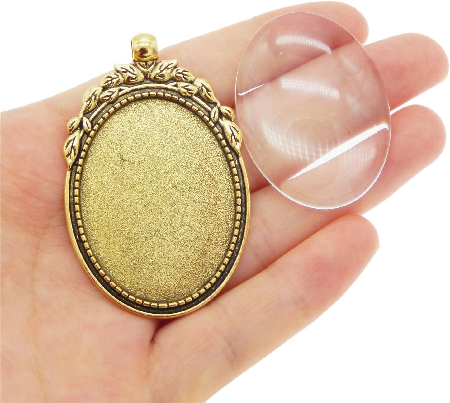 Oval Antiqued Color Blank Photo Setting Bezel Tray Pendant / Gold / Set of 10